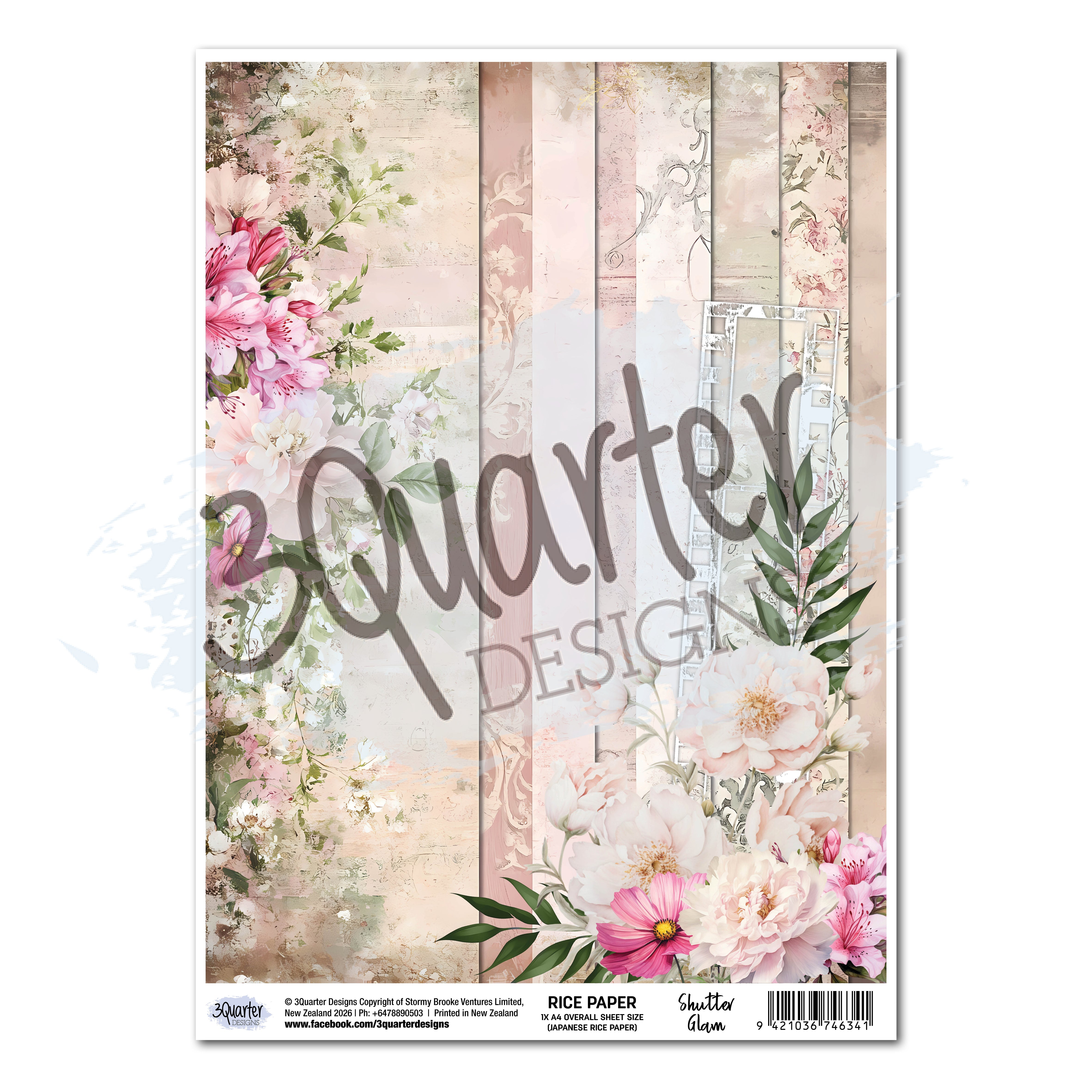 3Quarter Designs Shutter Glam - A4 Rice Paper - 3 Sheets