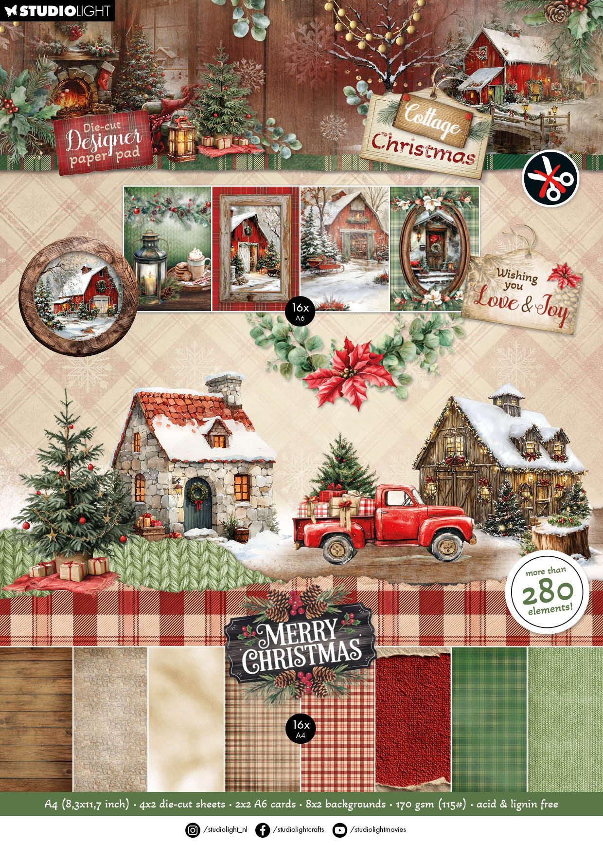SL Die-Cut Designer Paper Pad DIY Paper Cottage Christmas 28 Sheets