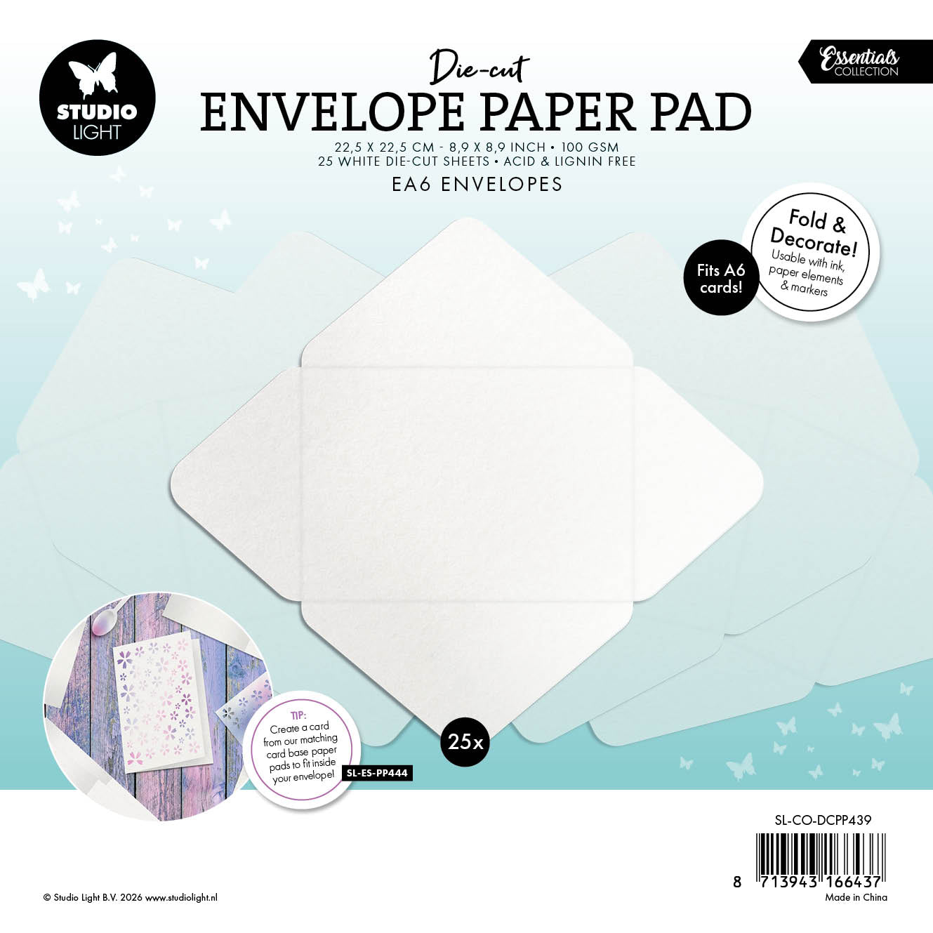 SL Die-Cut Paper Pad EA6 Envelopes for A6 Cards Essentials 25 Sheets