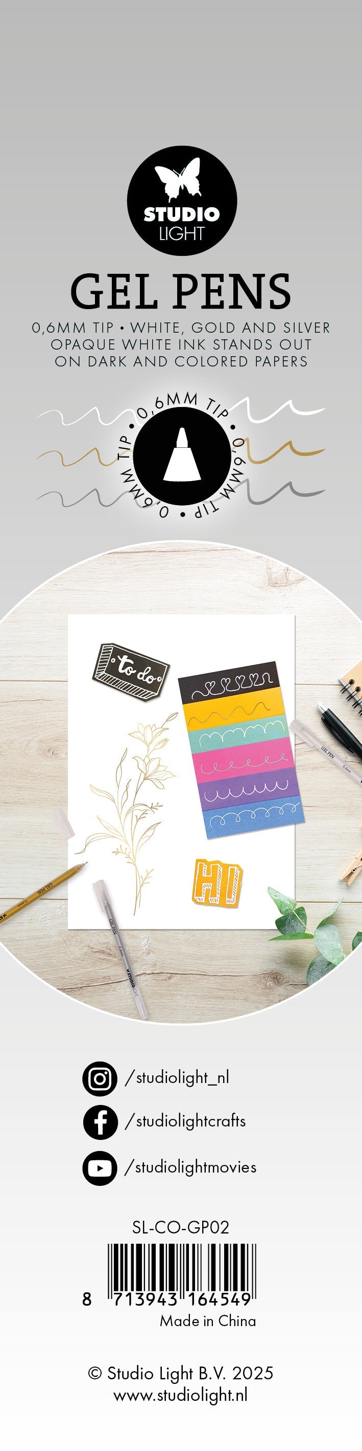 SL Gel Penns White, Gold and silver 0.6mm Essentials 8x154x9mm 3 Pieces