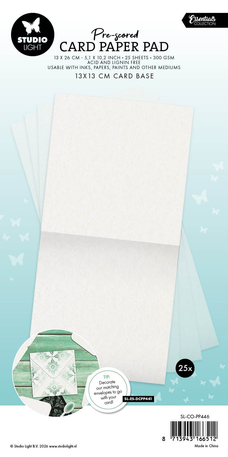 SL Card Paper Pad Pre-Scored White 13x13 cm Cards Essentials 25 Sheets