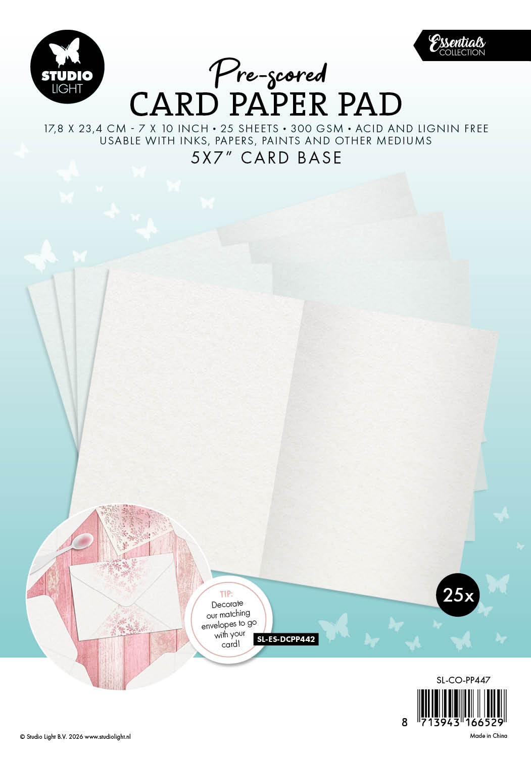 SL Card Paper Pad Pre-Scored White 5x7" Cards Essentials 25 Sheets