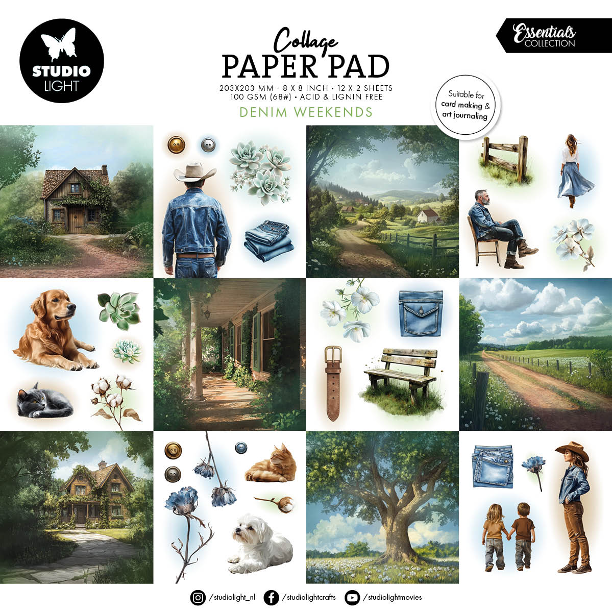 SL Collage Paper PadDenim Weekends Essentials 203x203x5mm 24 Sheets