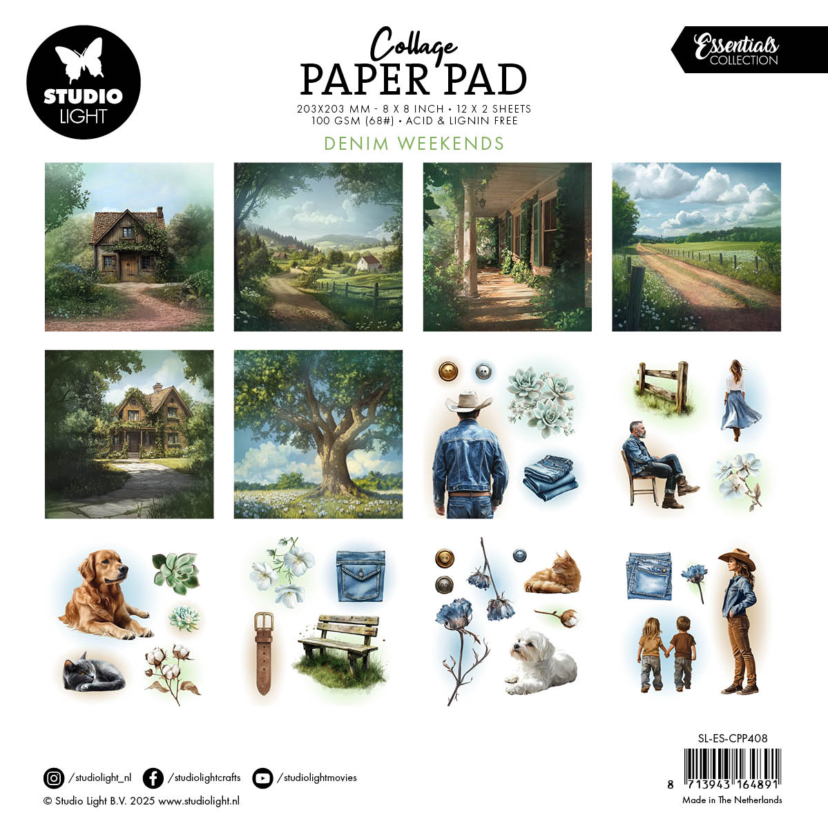 SL Collage Paper PadDenim Weekends Essentials 203x203x5mm 24 Sheets