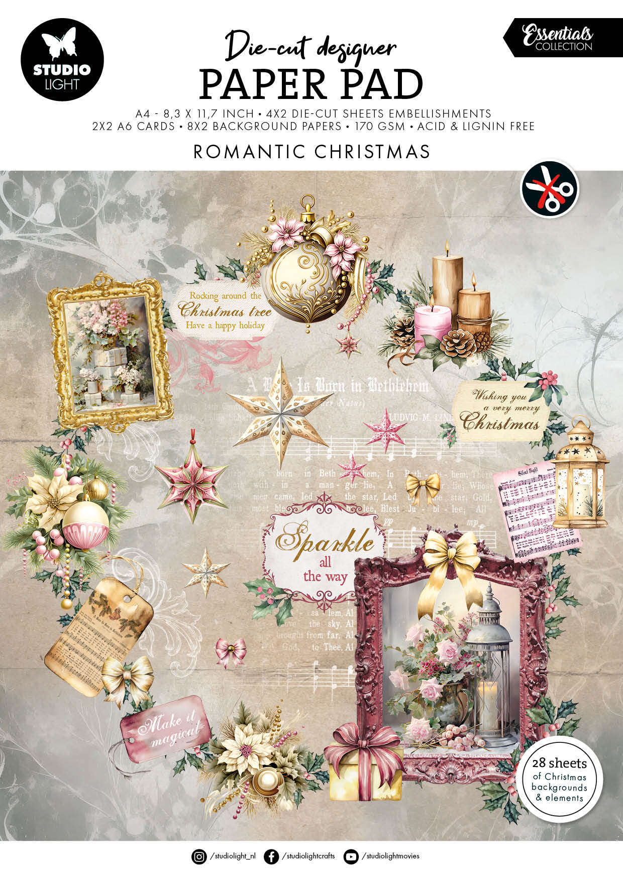 SL Die-Cut Designer Paper Pad Romantic Christmas Essentials 28 SH