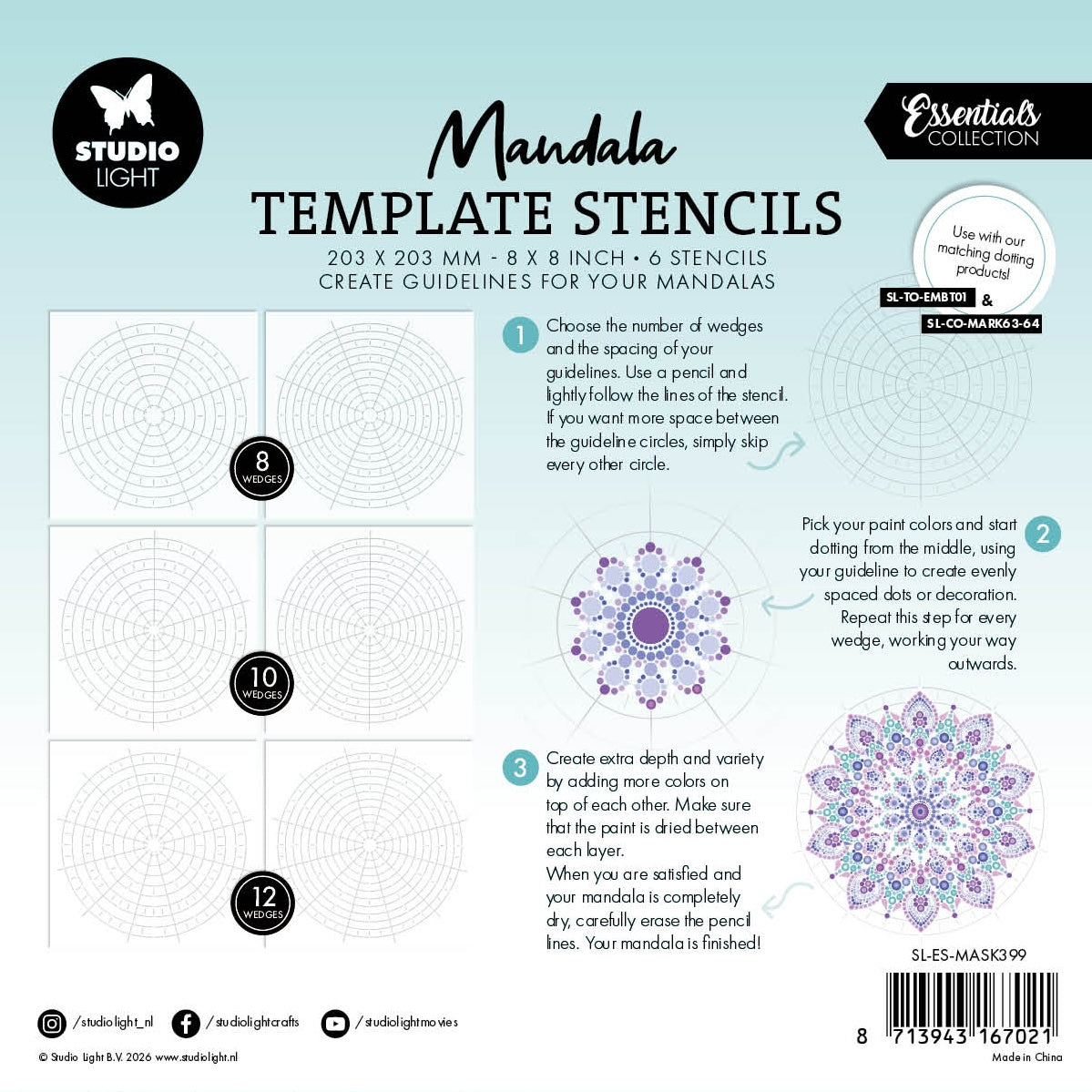 SL Mask Mandala Template Stencils x6 Essentials 6 Pieces