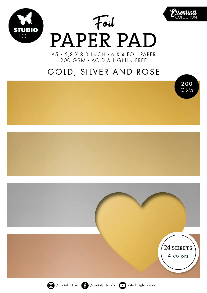 SL Foil Paper Pad Gold, Silver And Rose Essentials 24 SH