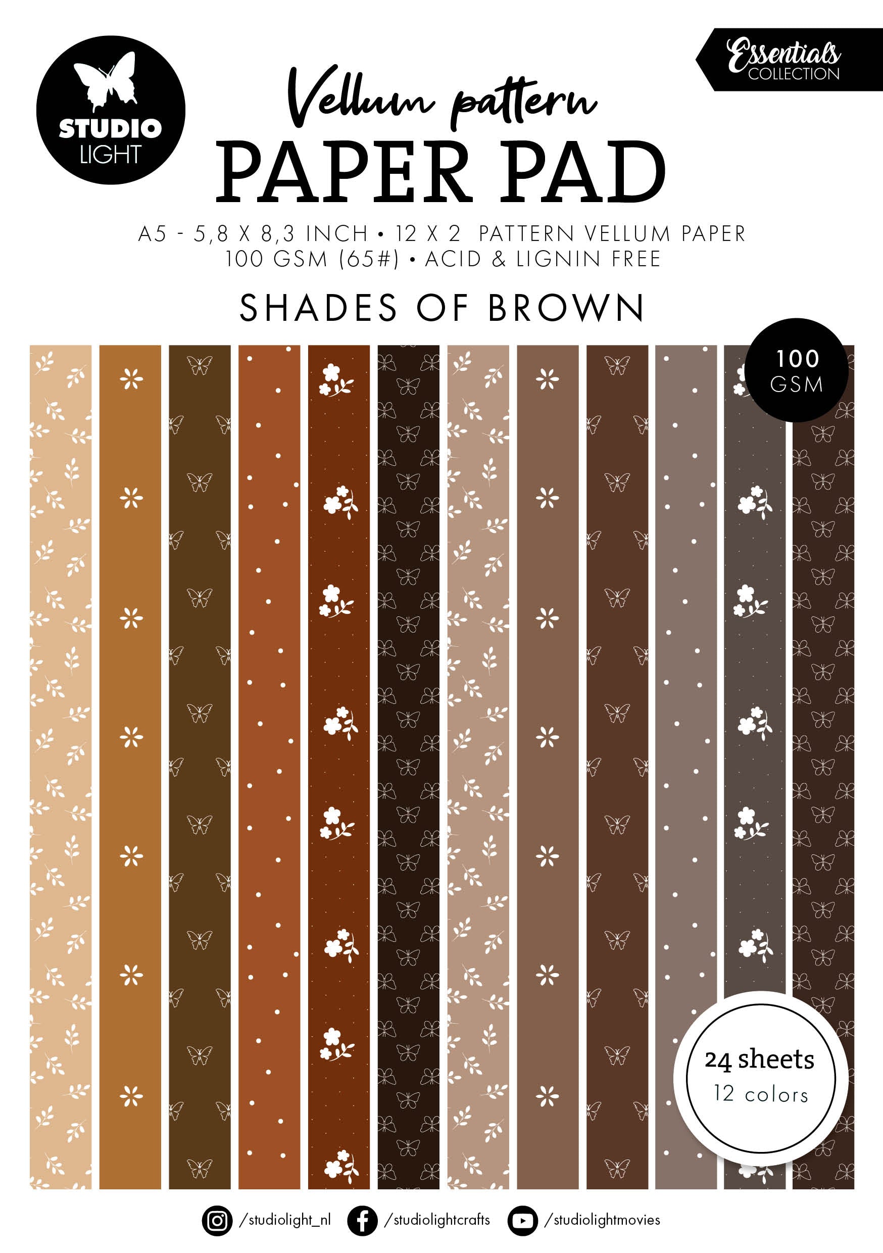 SL Vellum Paper Pad Spring Brown Print Essentials 24 Sheets
