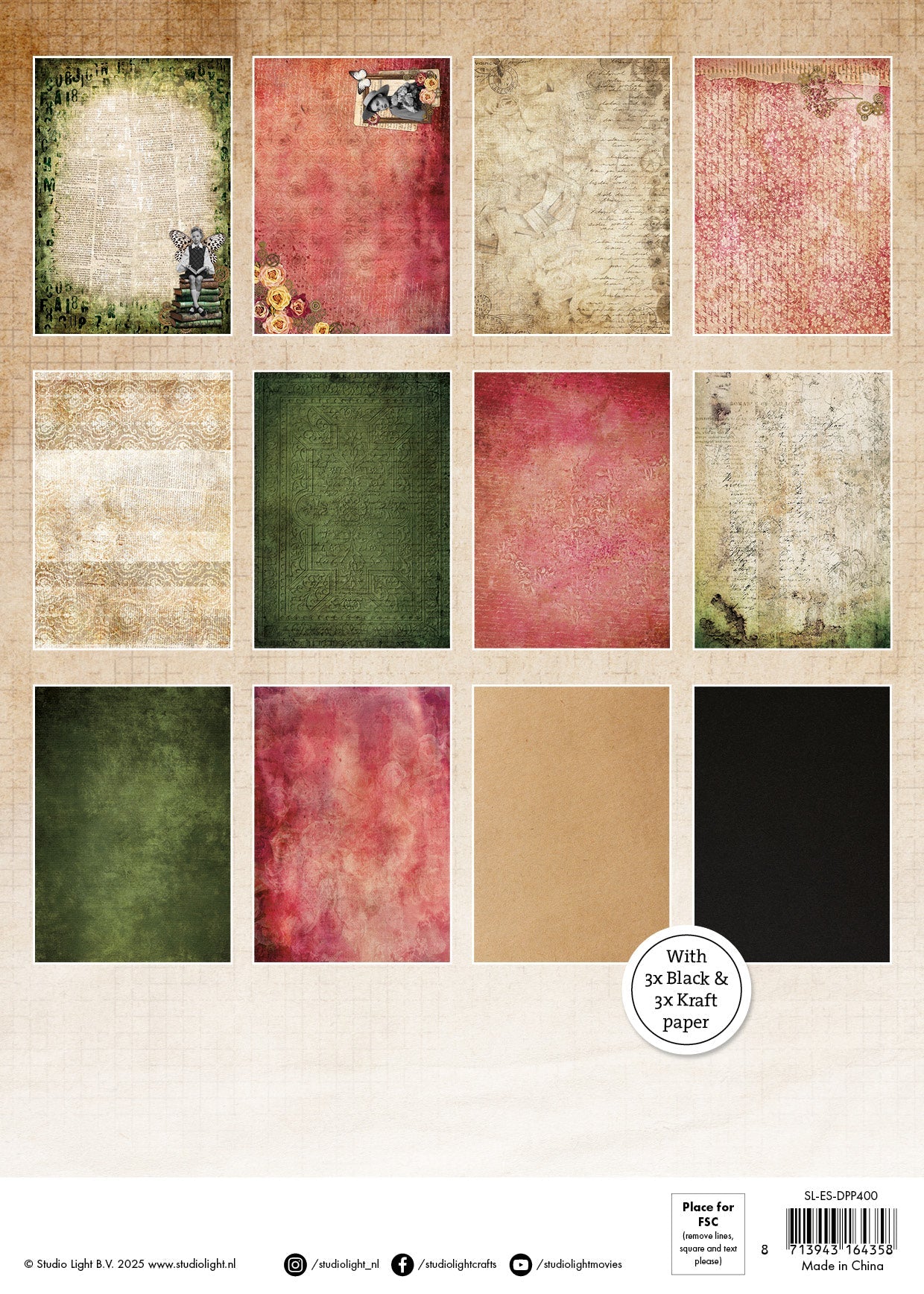 SL Designer Paper Pad Background papers Grunge Collection 203,2x203,2x9mm 36 Sheets