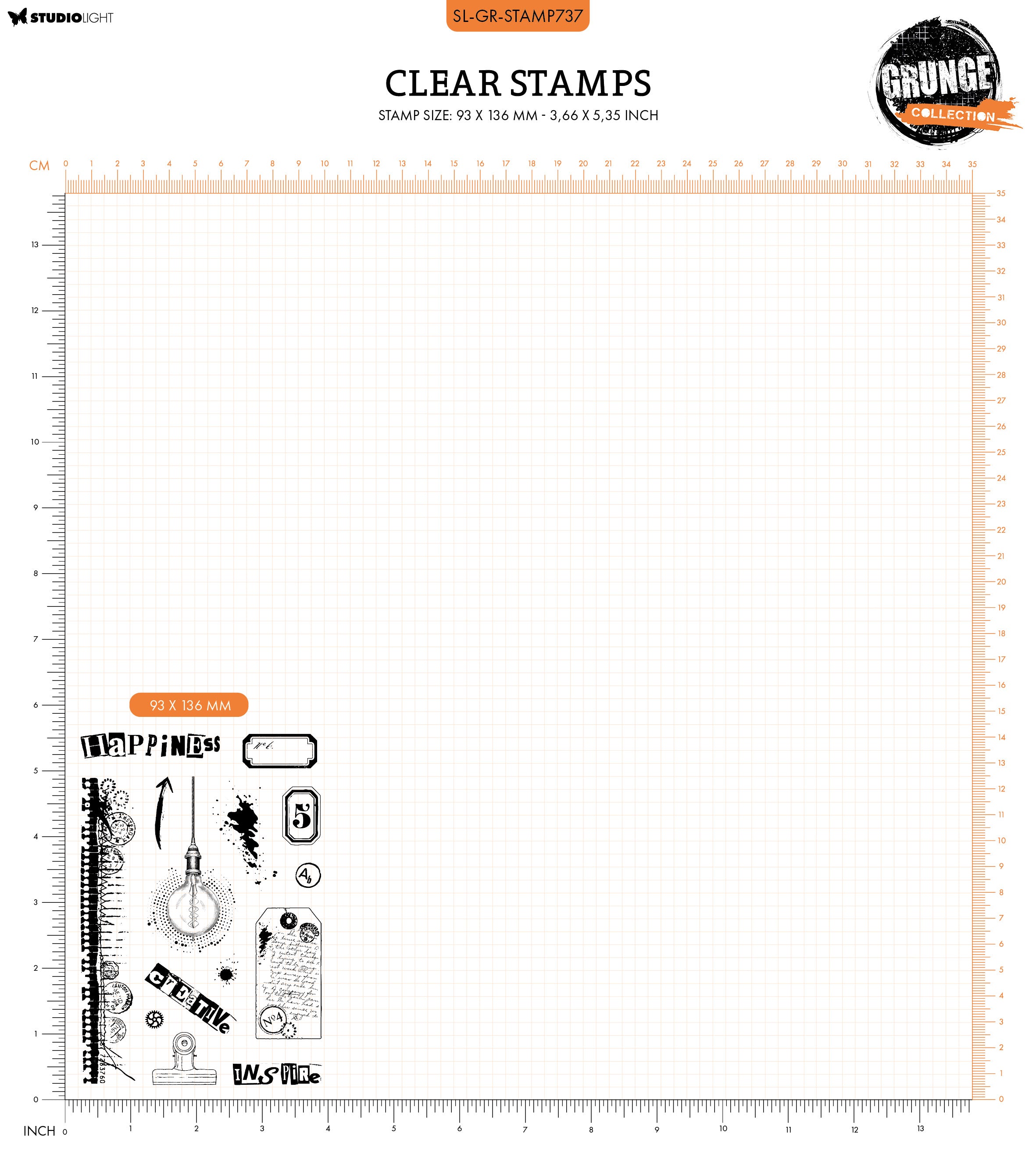 SL Clear Stamp Inspire Happiness Grunge Collection 14 PC