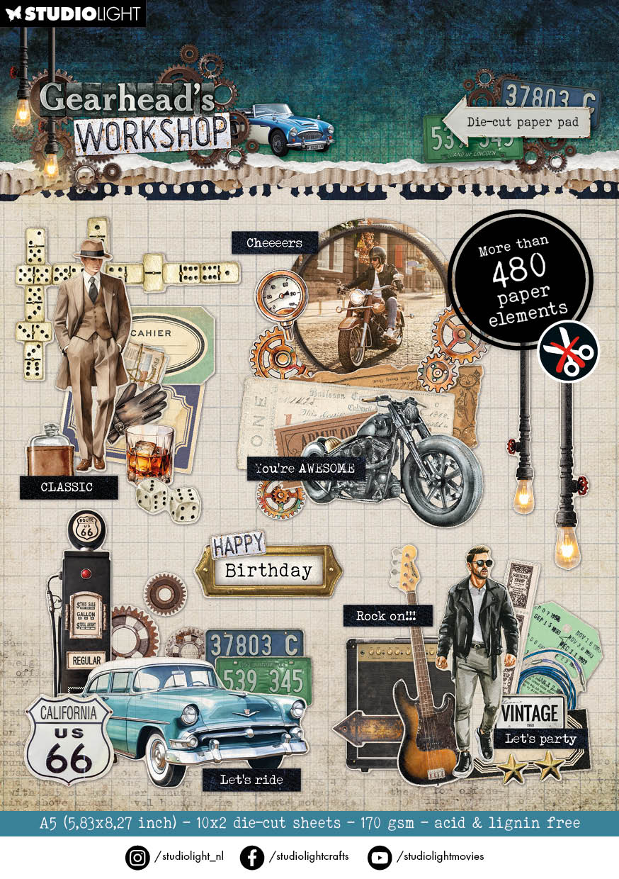 SL Die-Cut Paper Pad Die-Cut Elements Gearhead's Workshop 20 Sheets