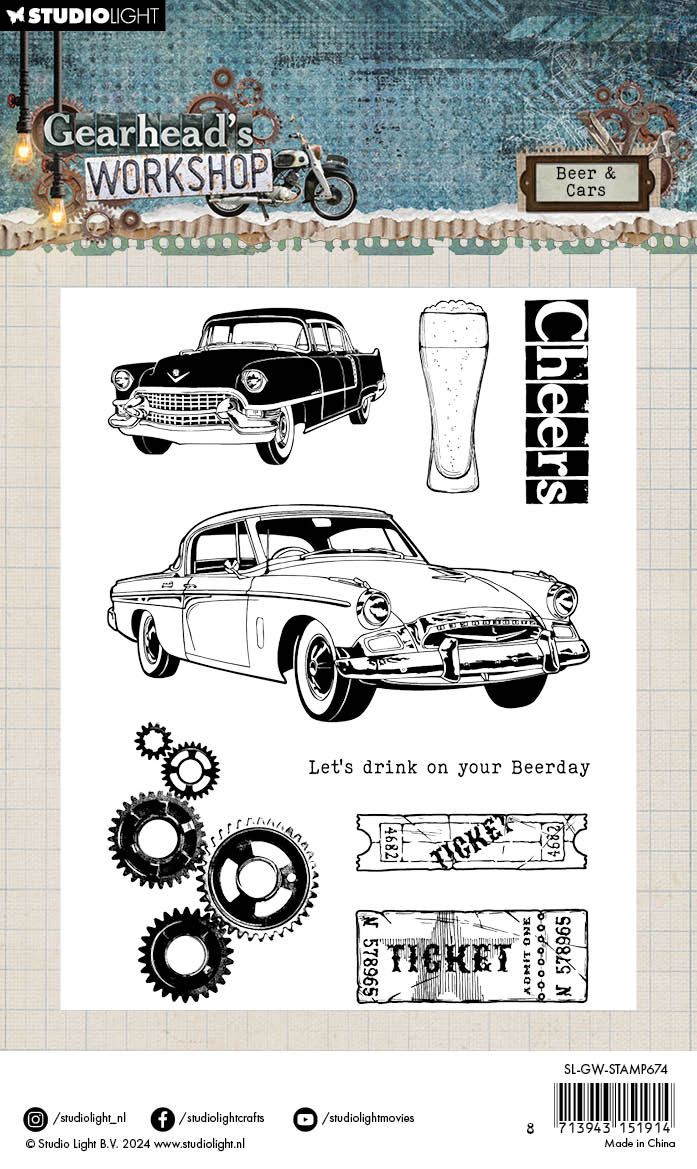 SL Clear Stamp Beer & Cars Gearhead's Workshop 8 PC