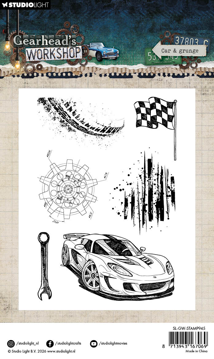 SL Clear Stamps Car & Grunge Gearhead's Workshop 6 Pieces