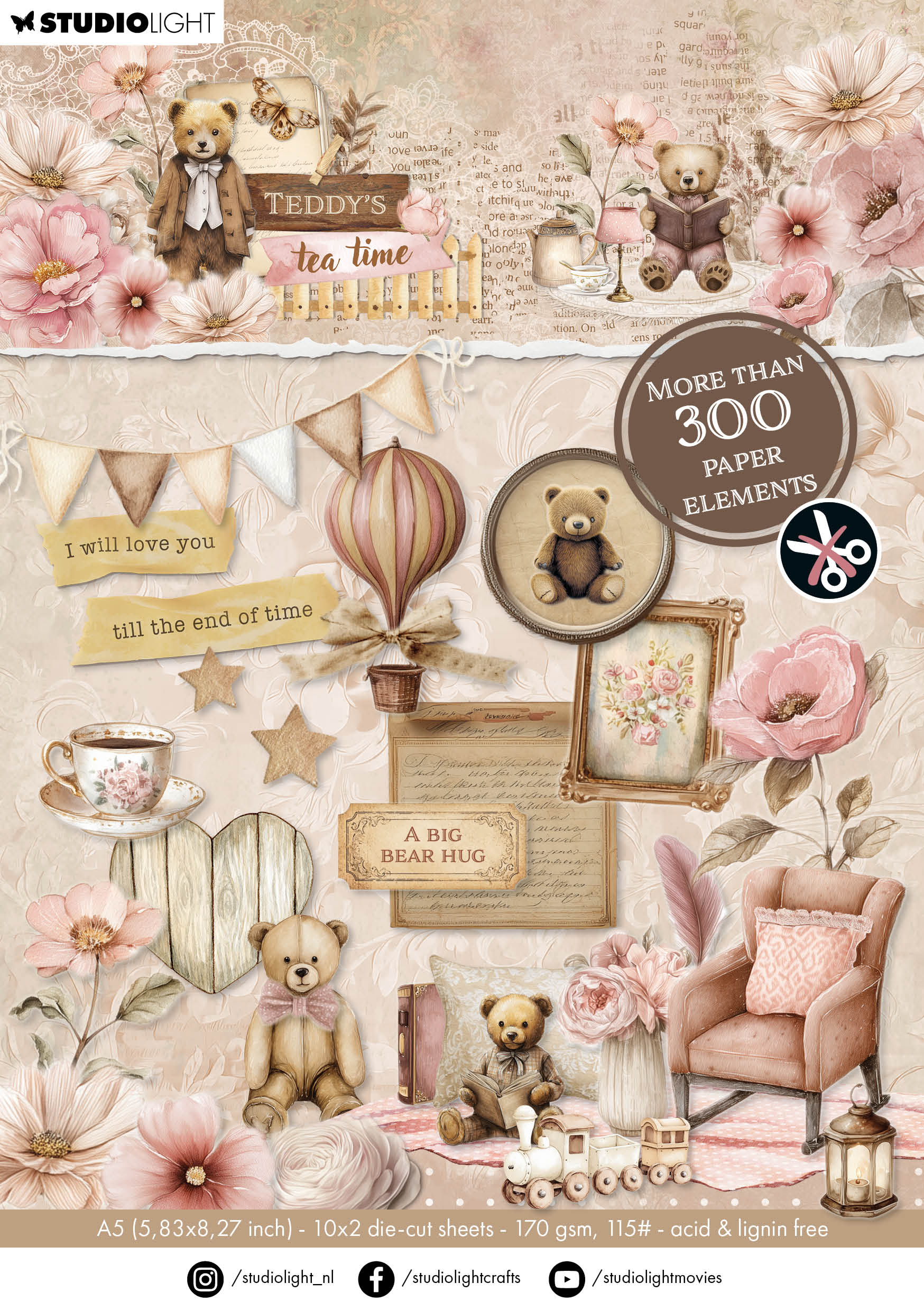 SL Die-Cut Paper Pad More Than 300 Elements Teddy's Tea Time 20 Sheets