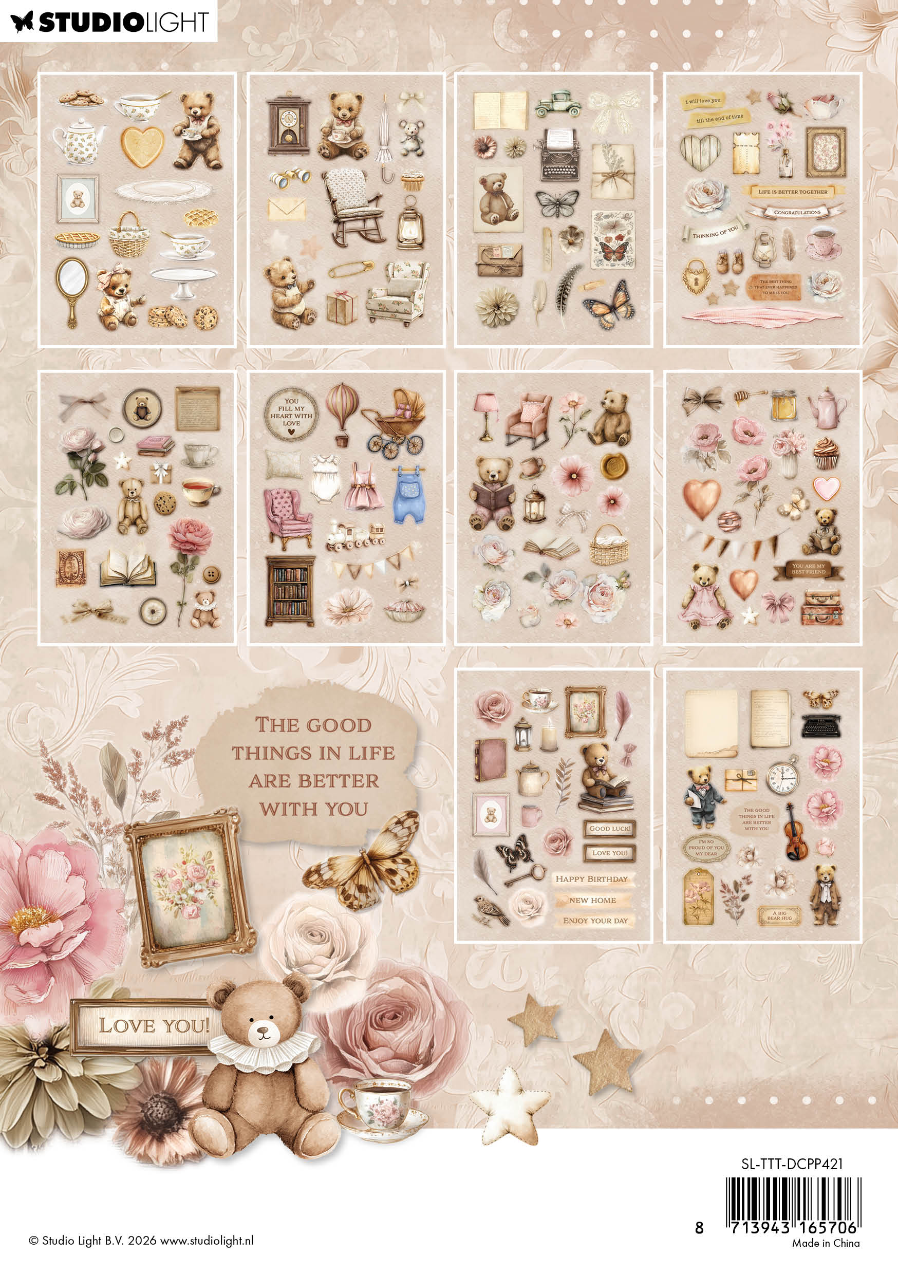 SL Die-Cut Paper Pad More Than 300 Elements Teddy's Tea Time 20 Sheets