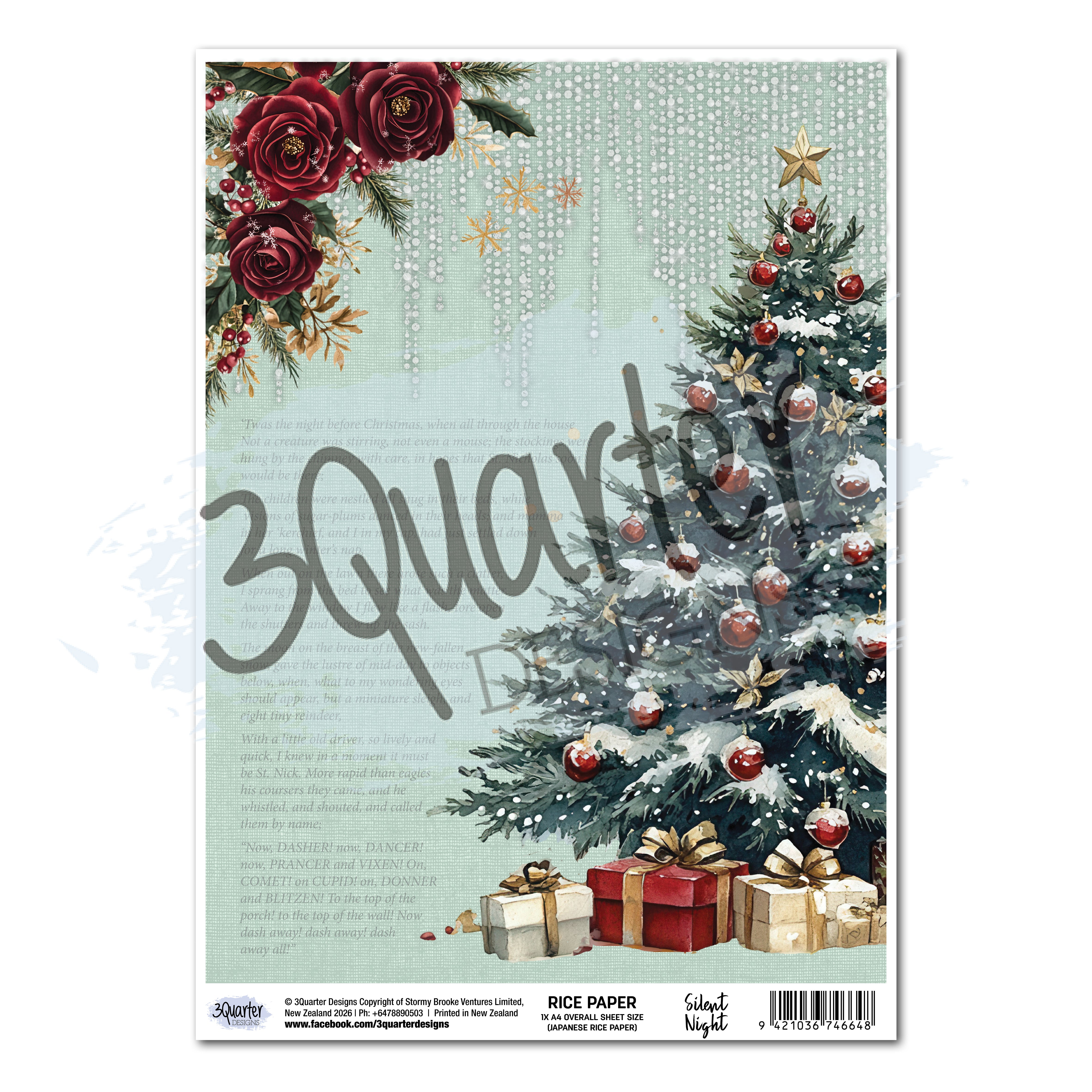 3Quarter Designs Silent Night - A4 Rice Paper - 3 Sheets