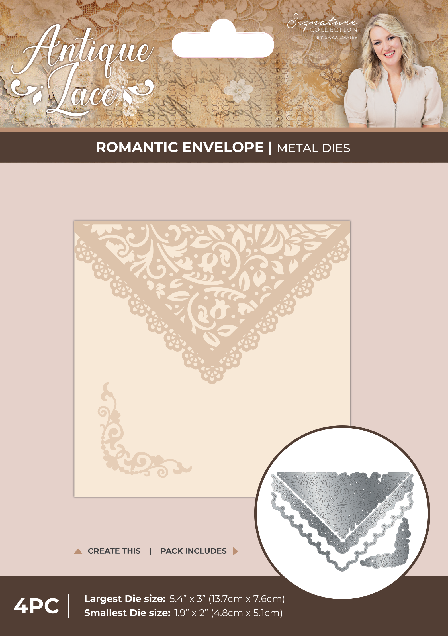 Sara Signature Antique Lace - Romantic Envelope Metal Die Set