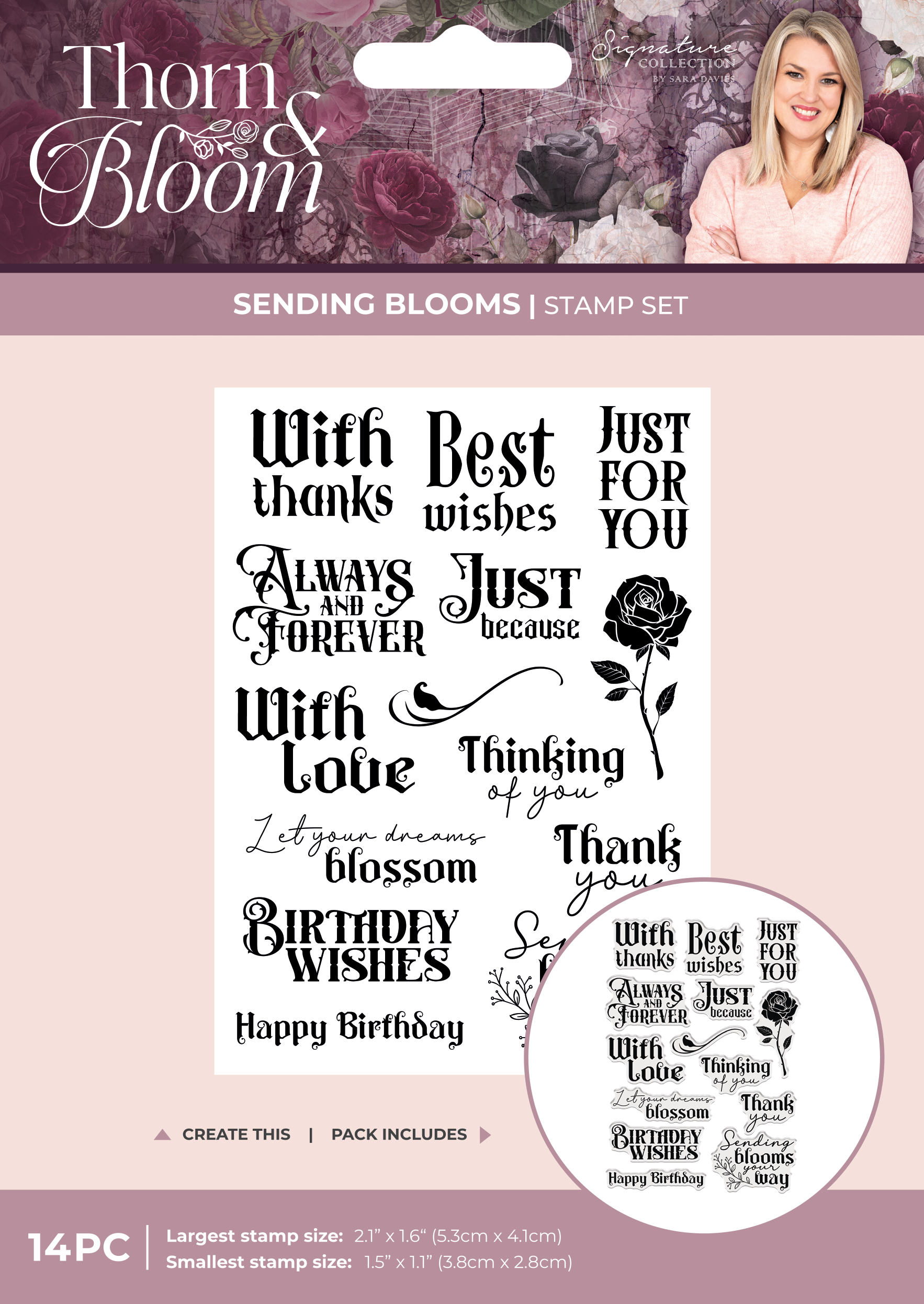 Sara Signature Thorn & Bloom Clear Acrylic Stamp Set - Sending Blooms