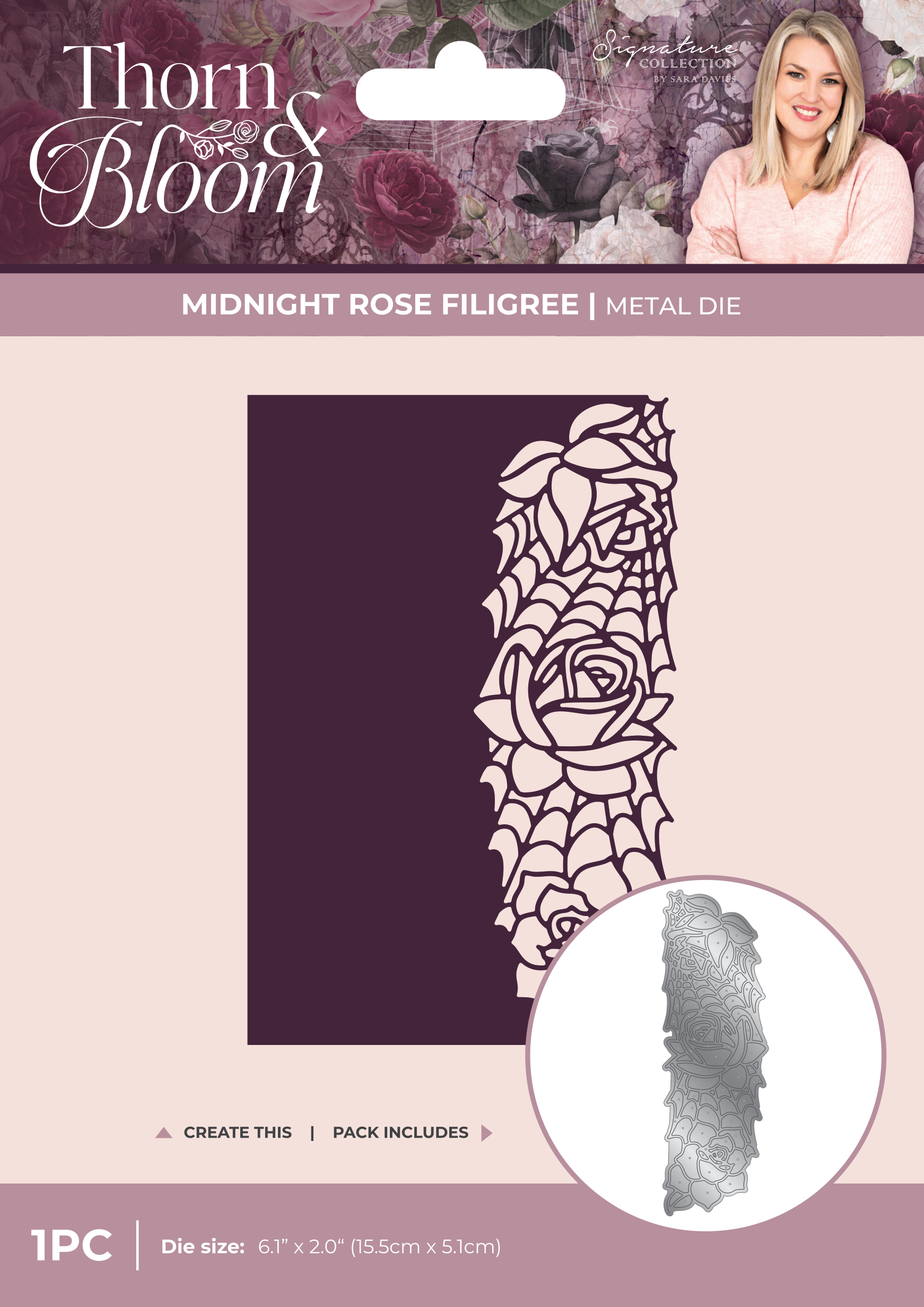 Sara Signature Thorn & Bloom Metal Die Edge'able - Midnight Rose Filigree