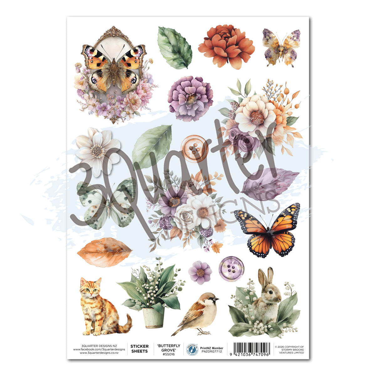 3Quarter Designs Butterfly Grove - A4 Sticker Sheet - 3 Sheets