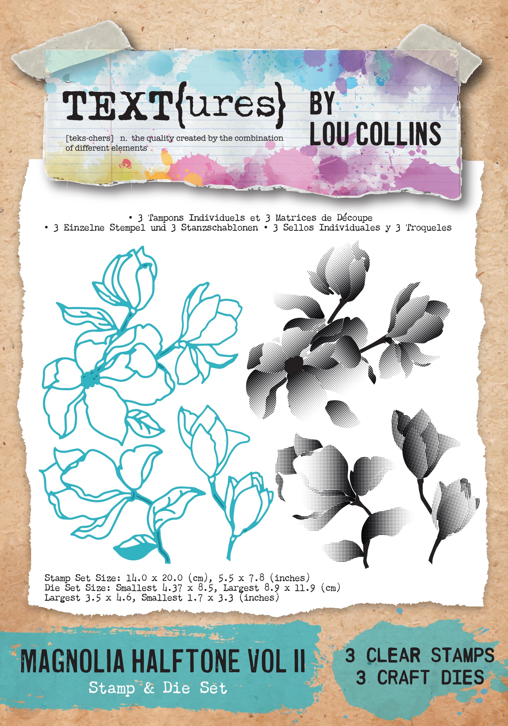 TEXT{ures} Magnolia Halftone Vol II Stamp & Die Set