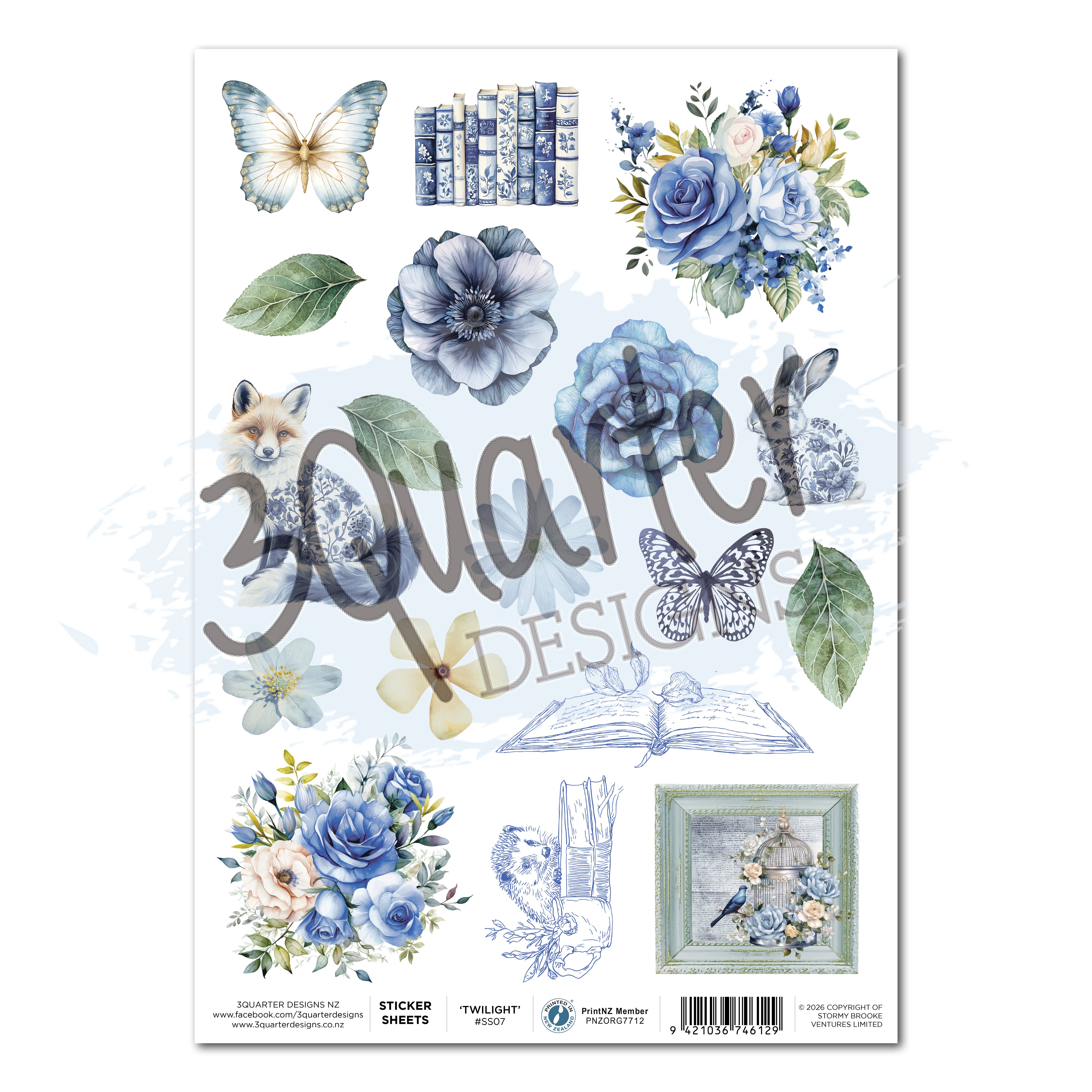 3Quarter Designs Twilight Ink - A4 Sticker Sheet - 3 Sheets