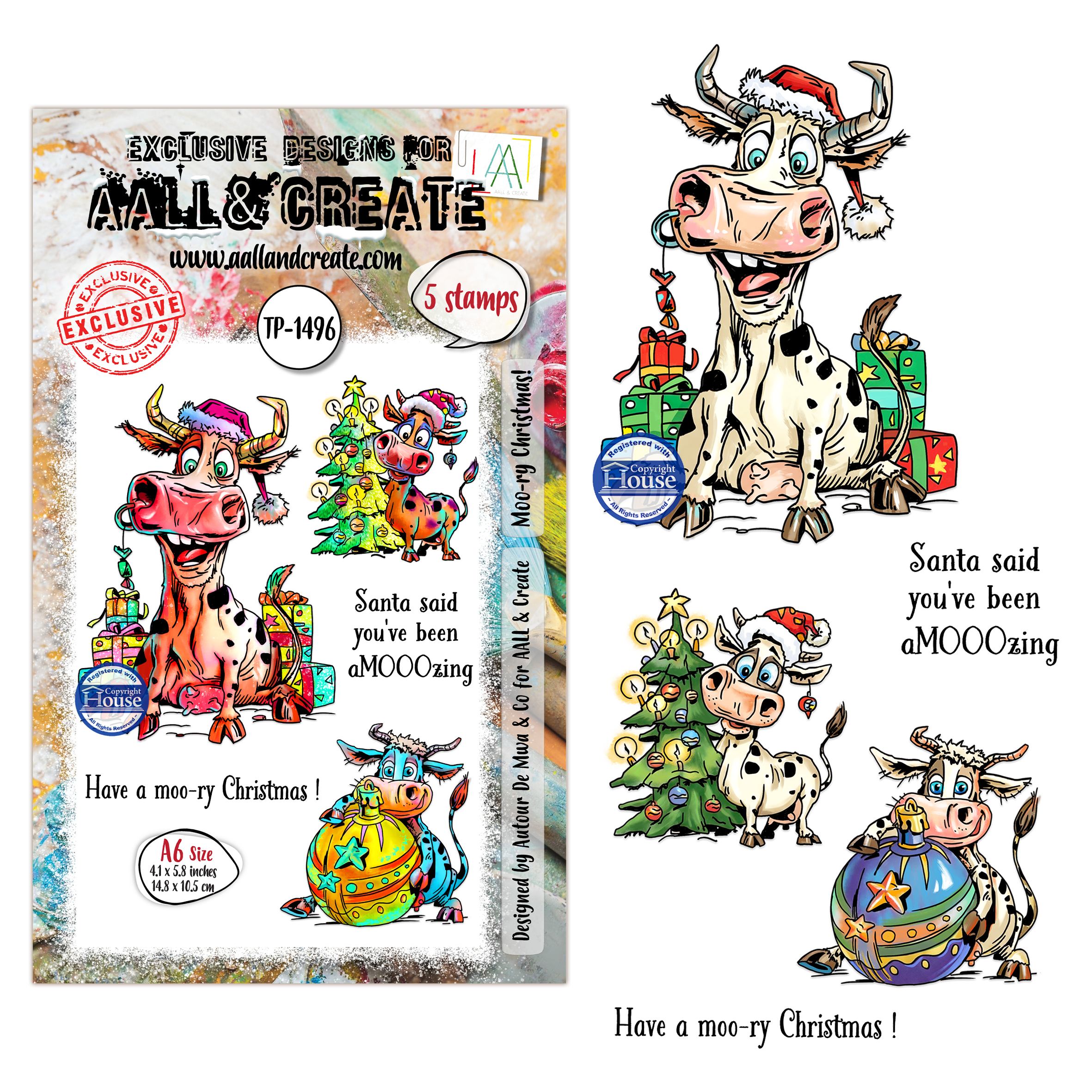 AALL and Create - A6 Stamp Set - Moo-ry Christmas!