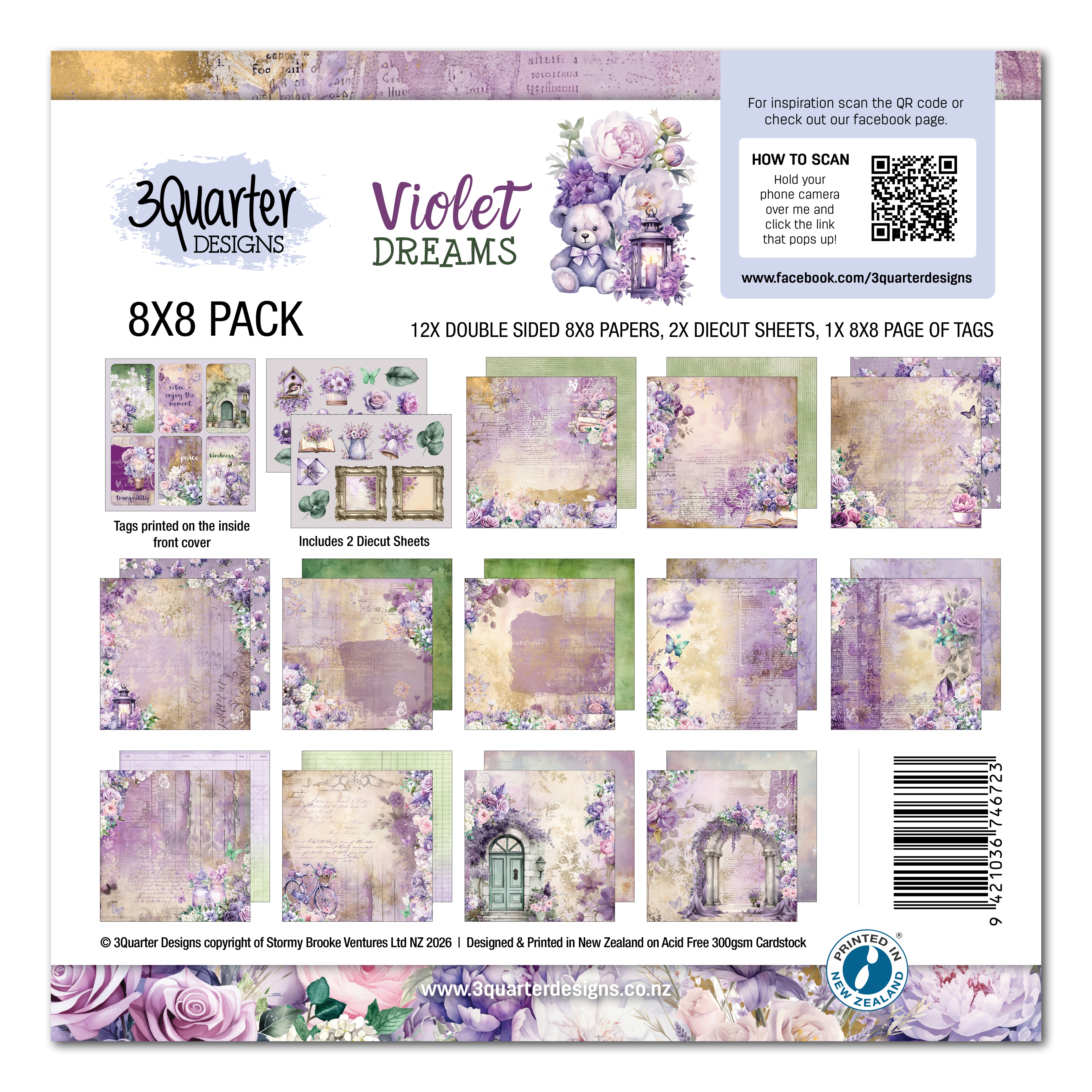 3Quarter Designs Violet Dreams 8x8 Paper Pack & Diecuts set