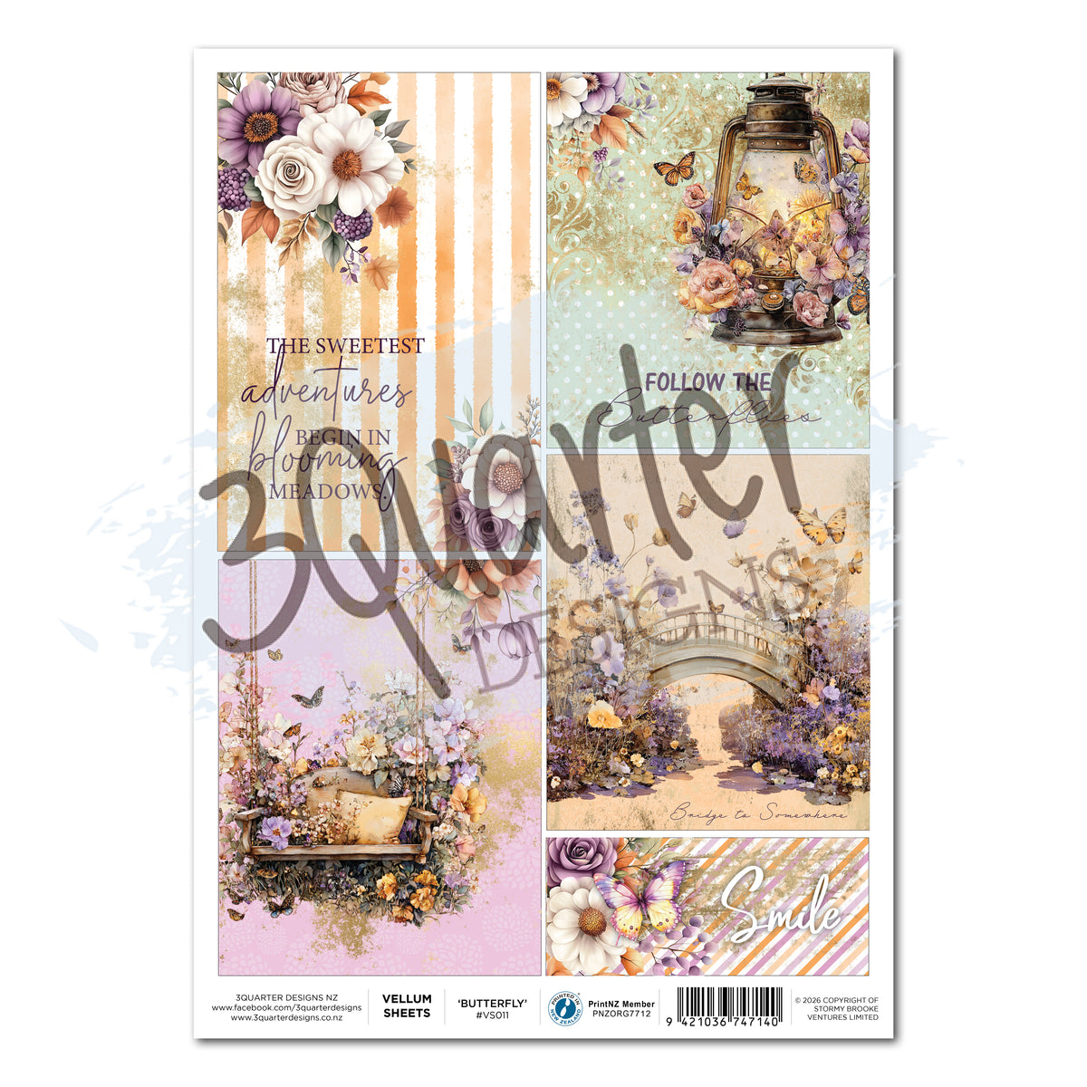 3Quarter Designs Butterfly Grove - A4 Vellum - 3 Sheets