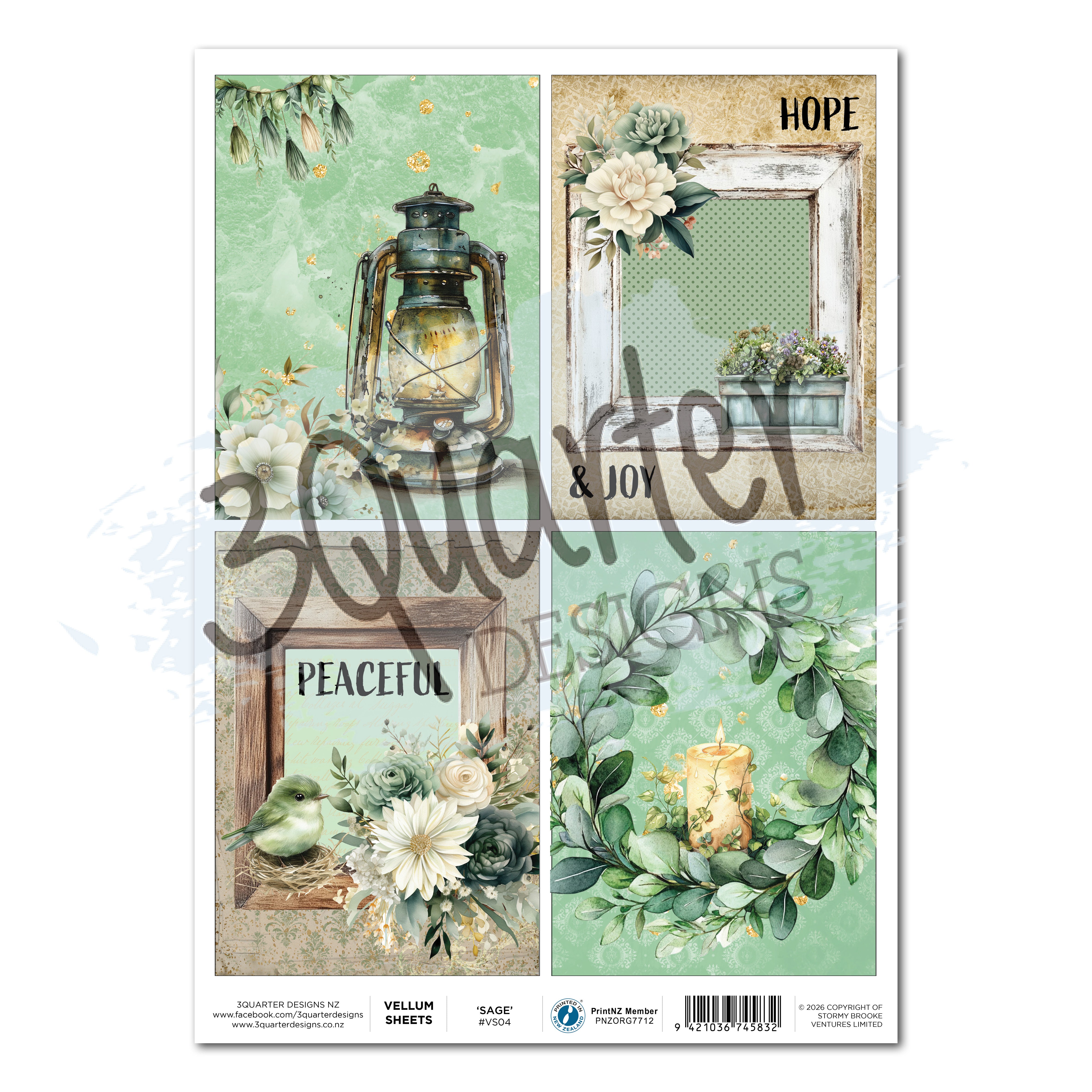 3Quarter Designs Sage Candle - A4 Vellum
