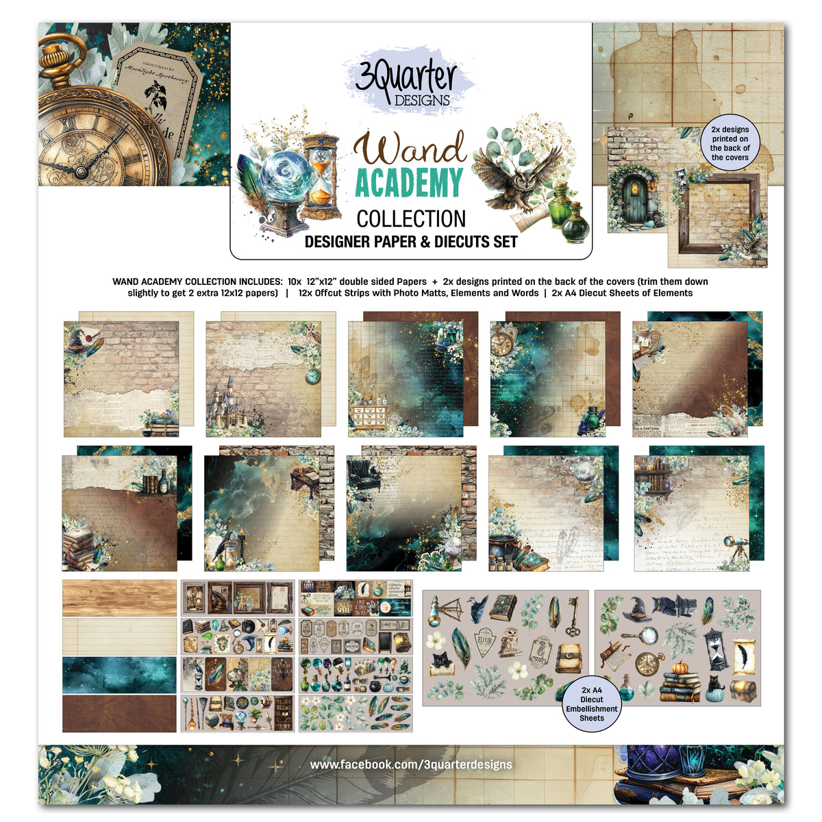 3Quarter Designs Wand Academy 12x12 Designer Paper & Diecuts Set