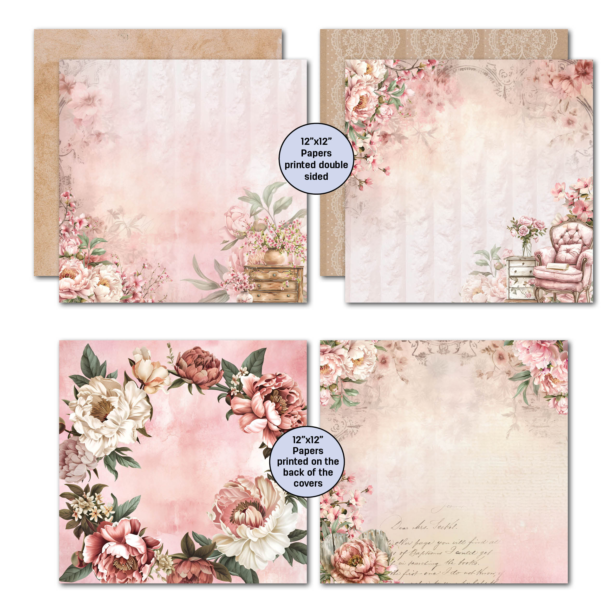 3Quarter Designs Blossoming Peonies 12x12 Design Paper & Diecuts Set