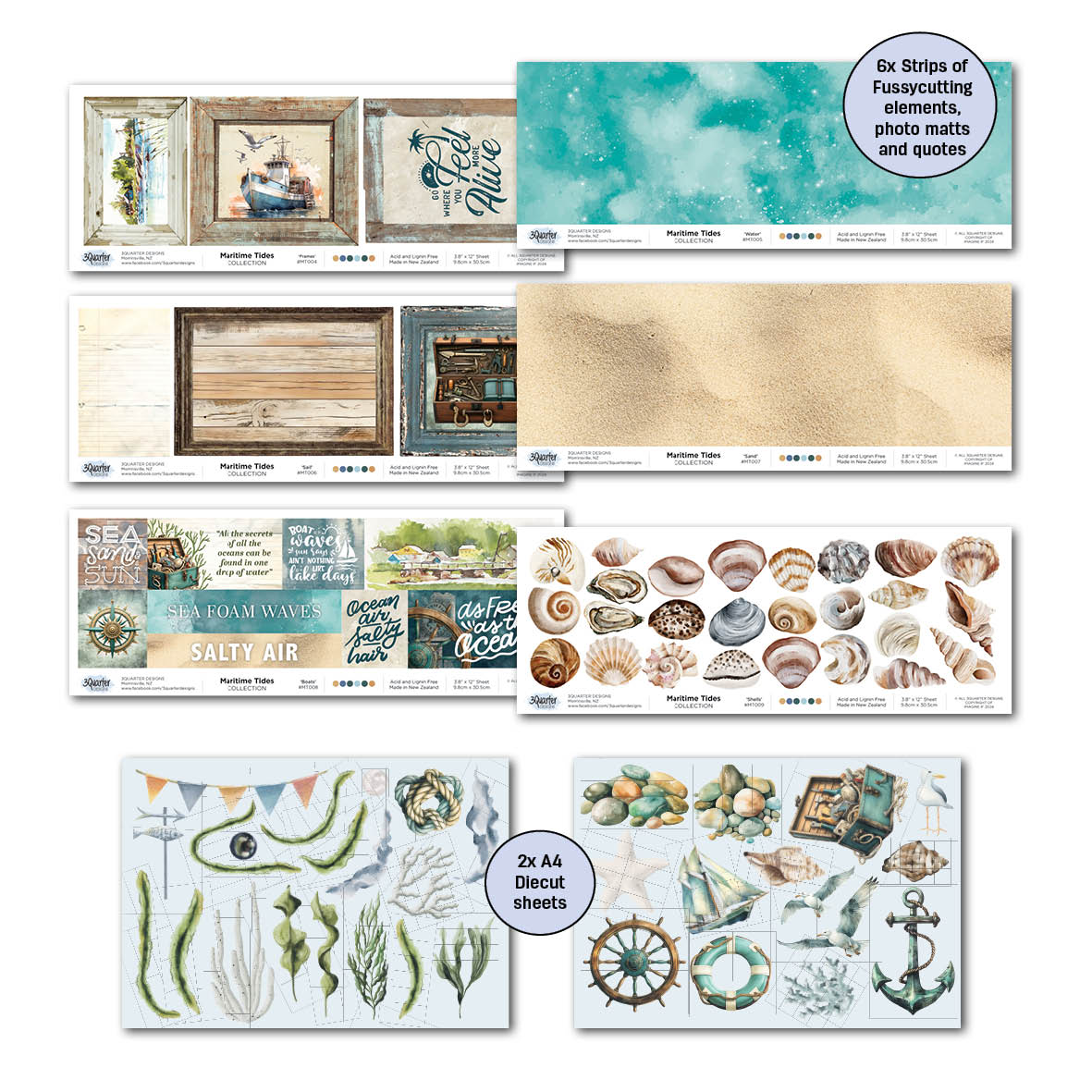 3Quarter Designs Maritime Tides 12x12 Scrapbook Collection