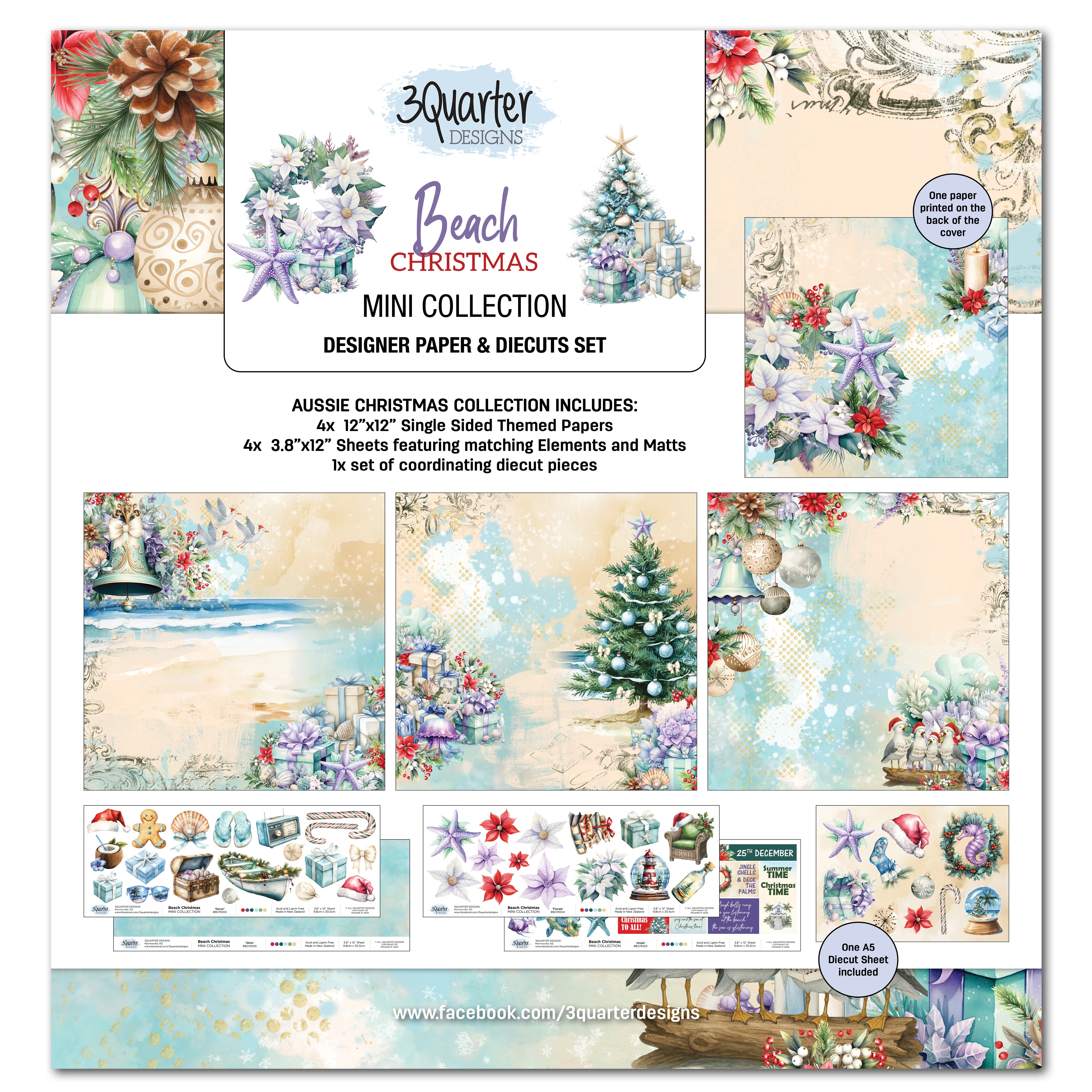 3Quarter Designs Beach Christmas - Mini 12x12 Design Paper & Die Cut Set
