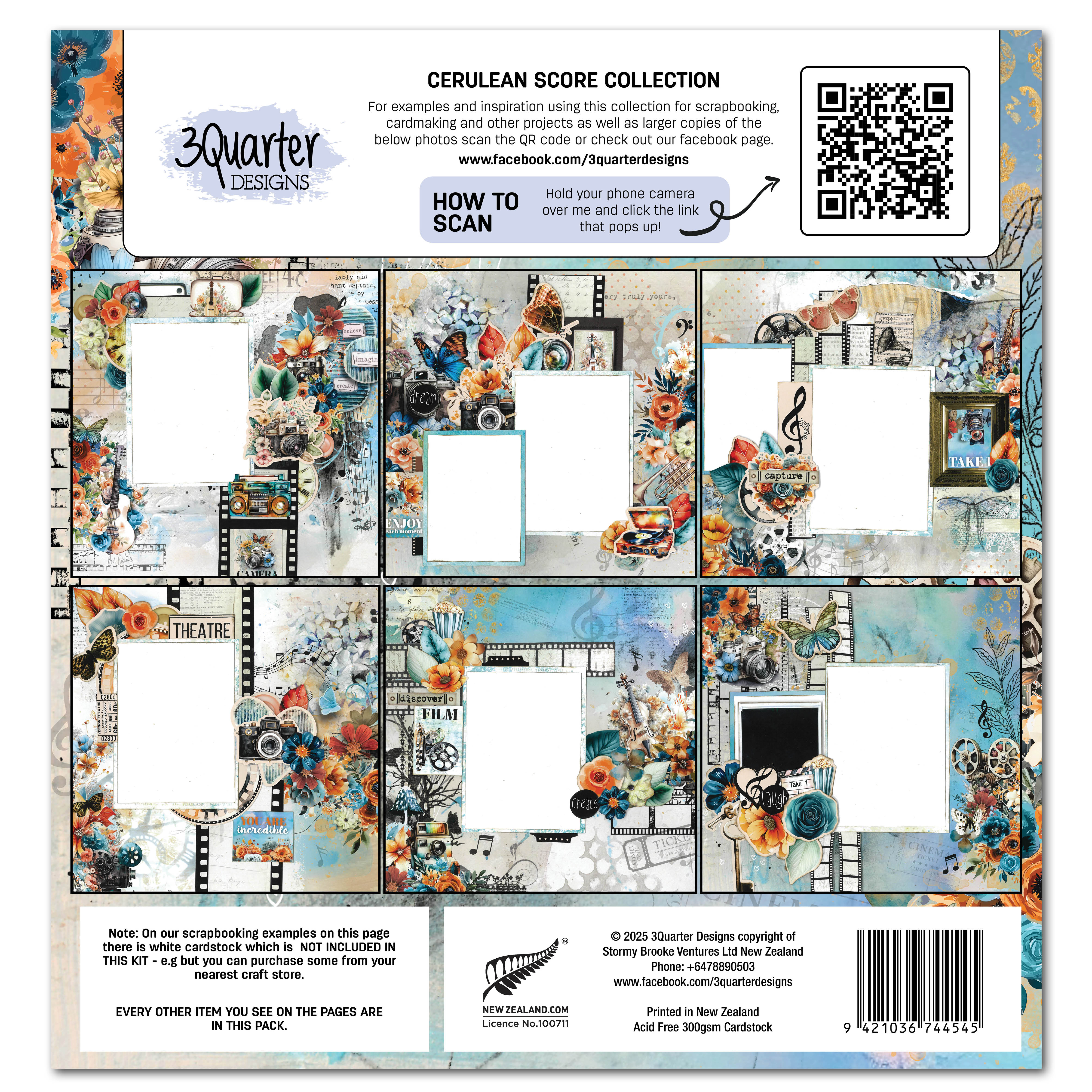 3Quarter Designs Cerulean Score 12x12 Design Paper & Diecuts Set