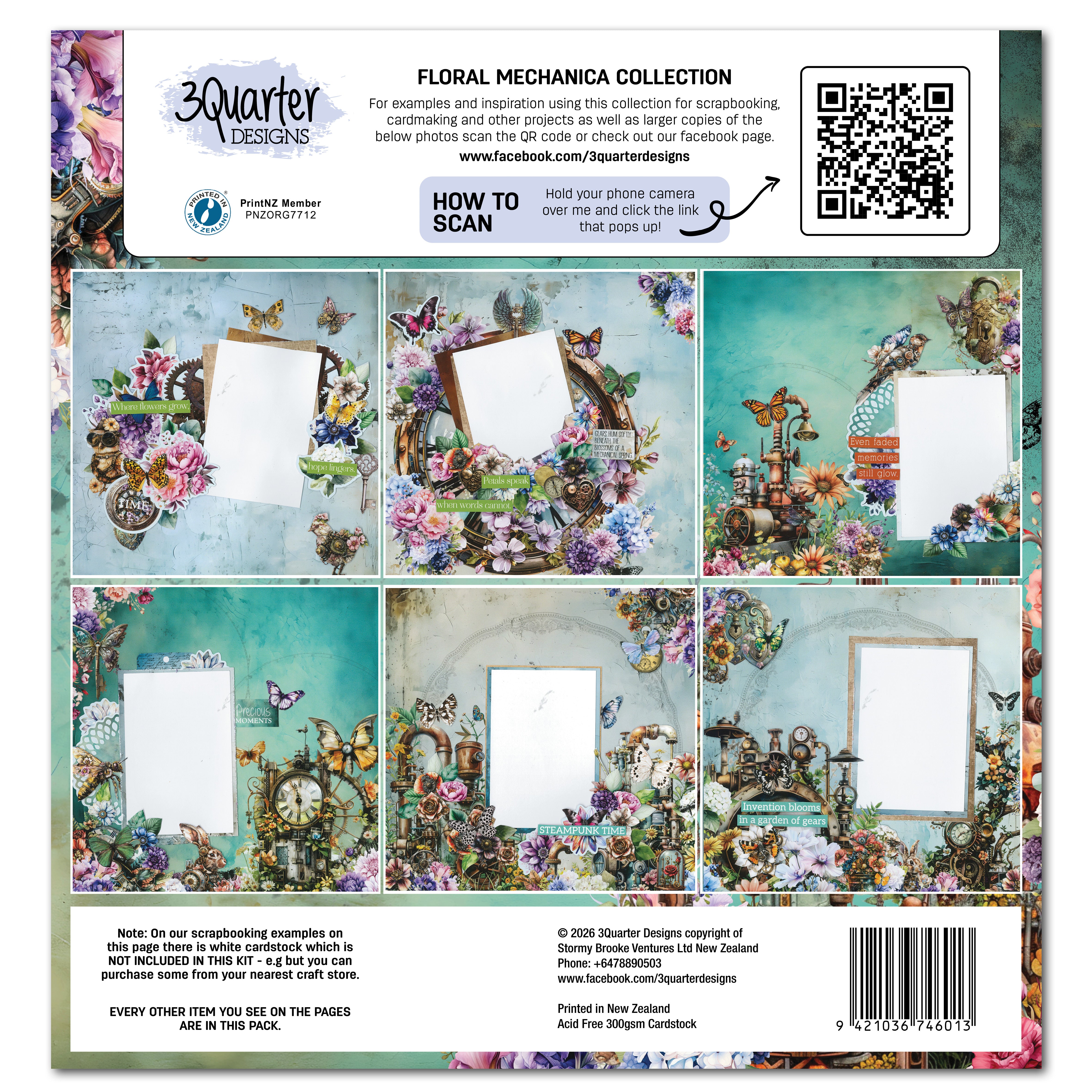 3Quarter Designs Floral Mechanica 12x12 Design Paper & Diecuts Set
