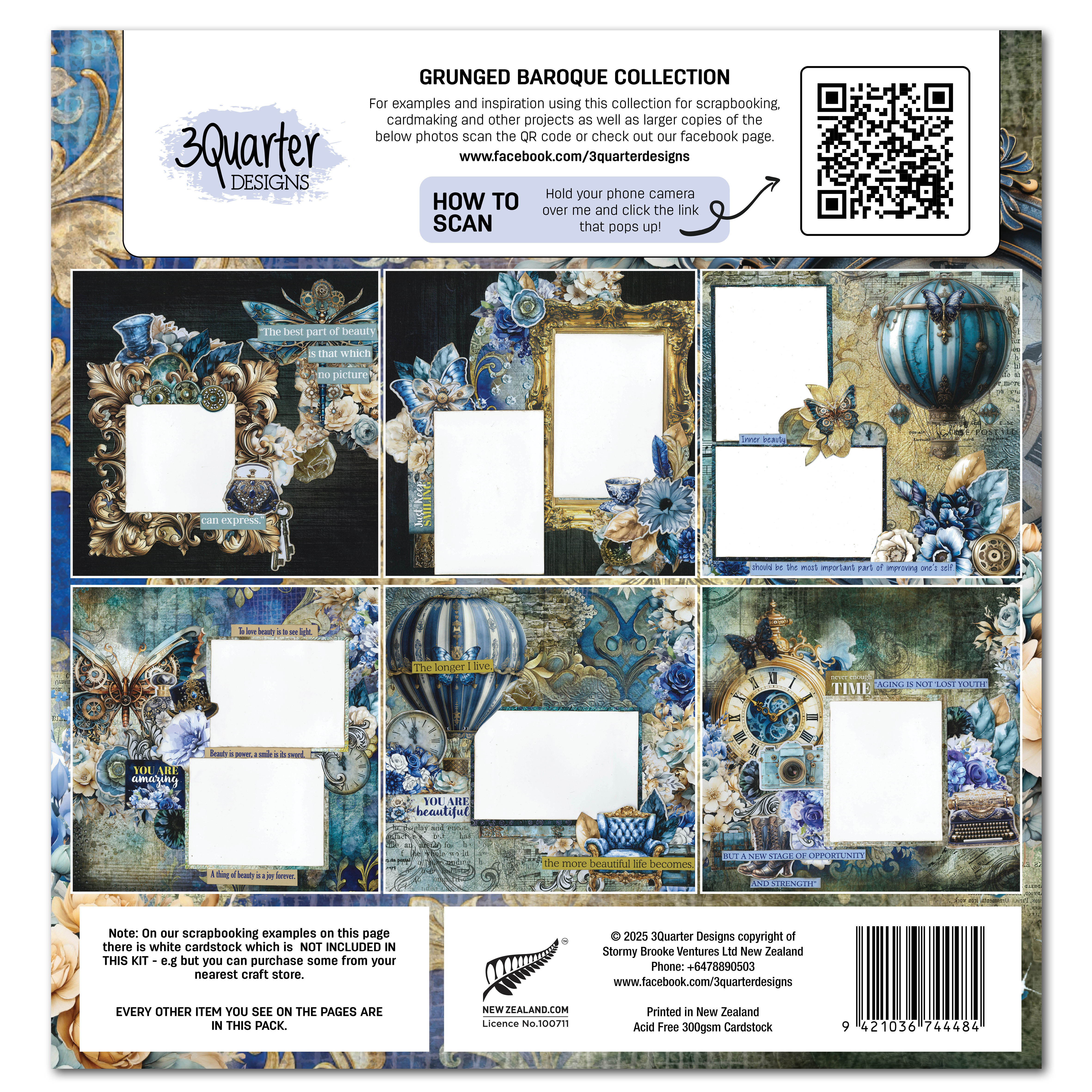 3Quarter Designs Grunged Baroque 12x12 Design Paper & Diecuts Set