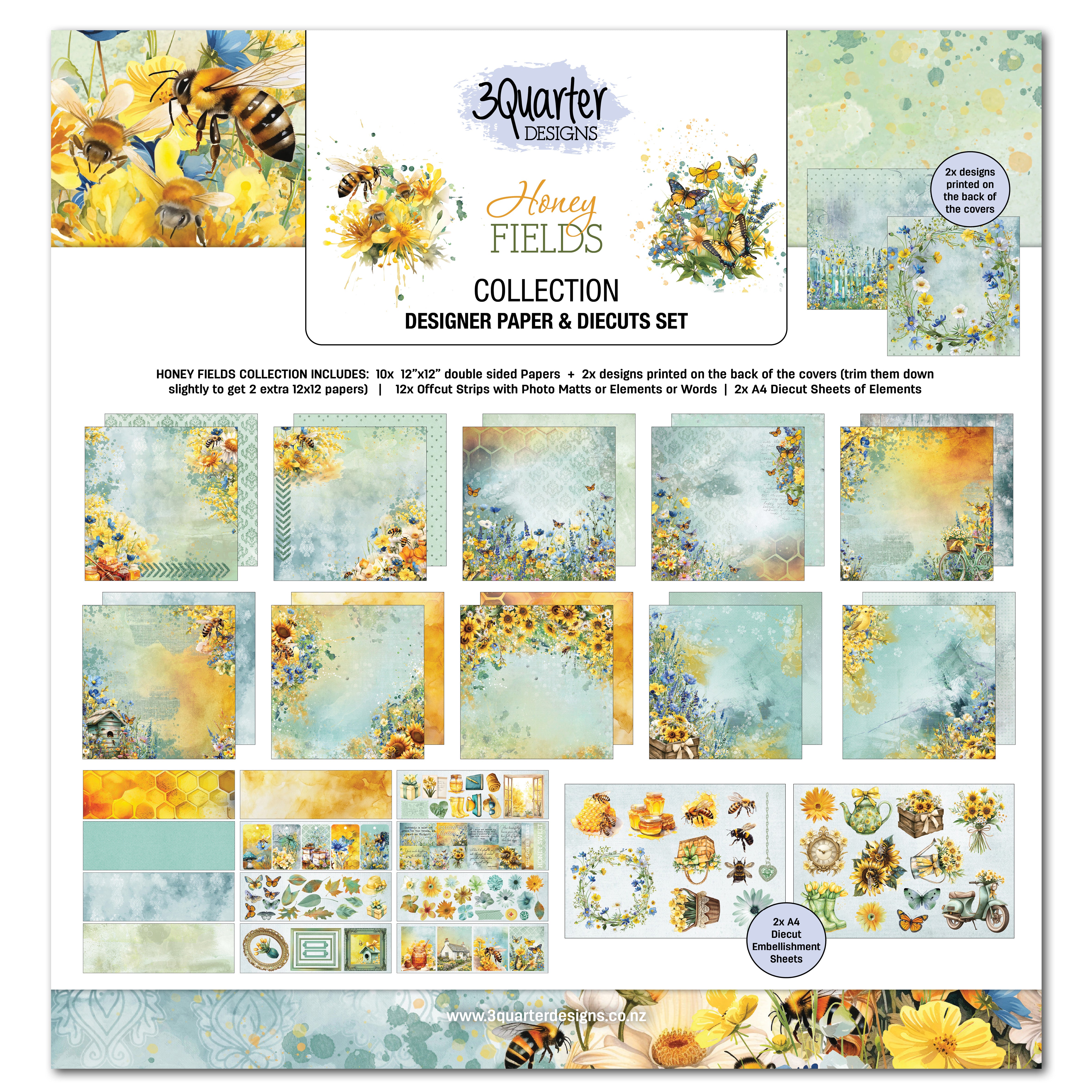 3Quarter Designs Honey Fields 12x12 Design Paper & Diecuts Set