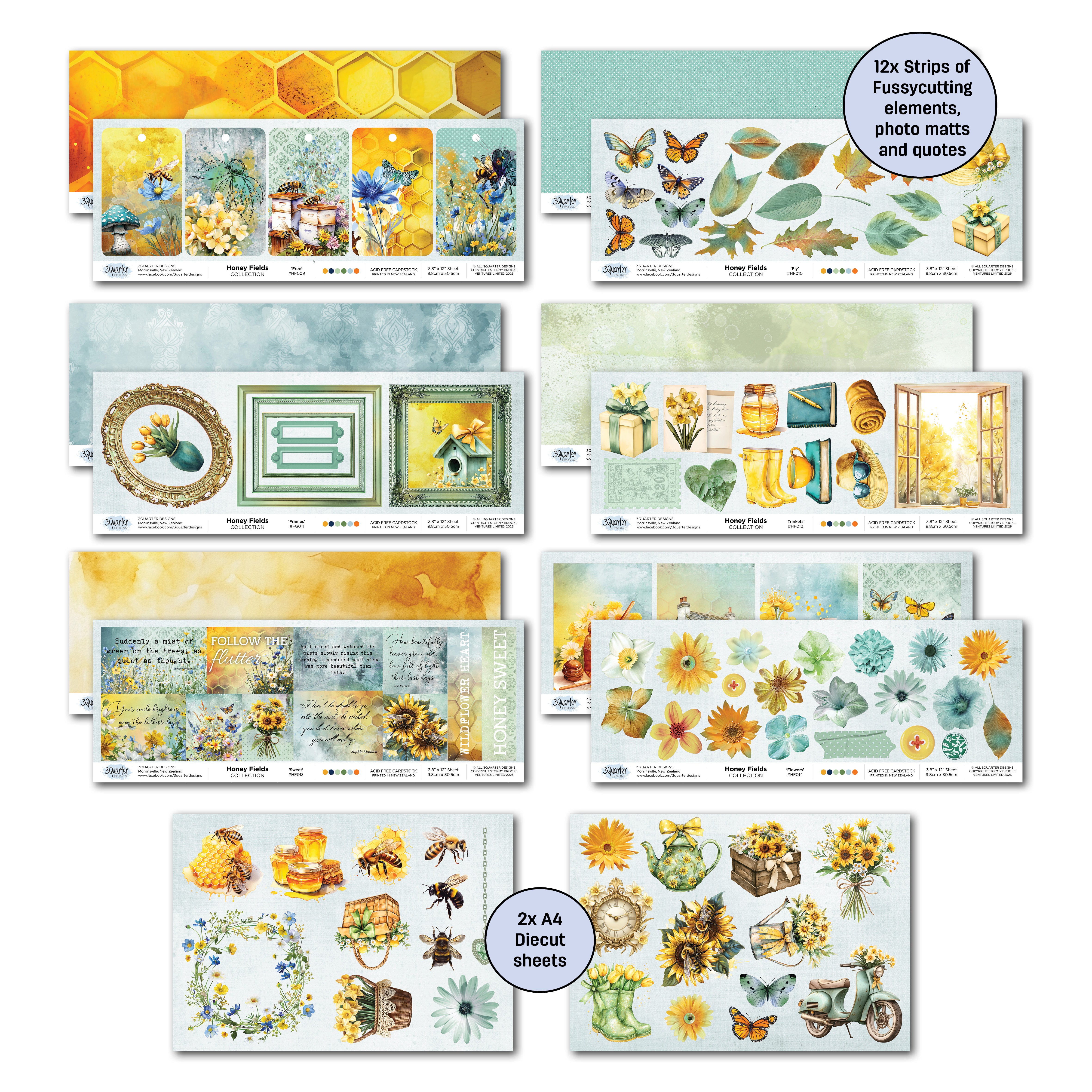 3Quarter Designs Honey Fields 12x12 Design Paper & Diecuts Set