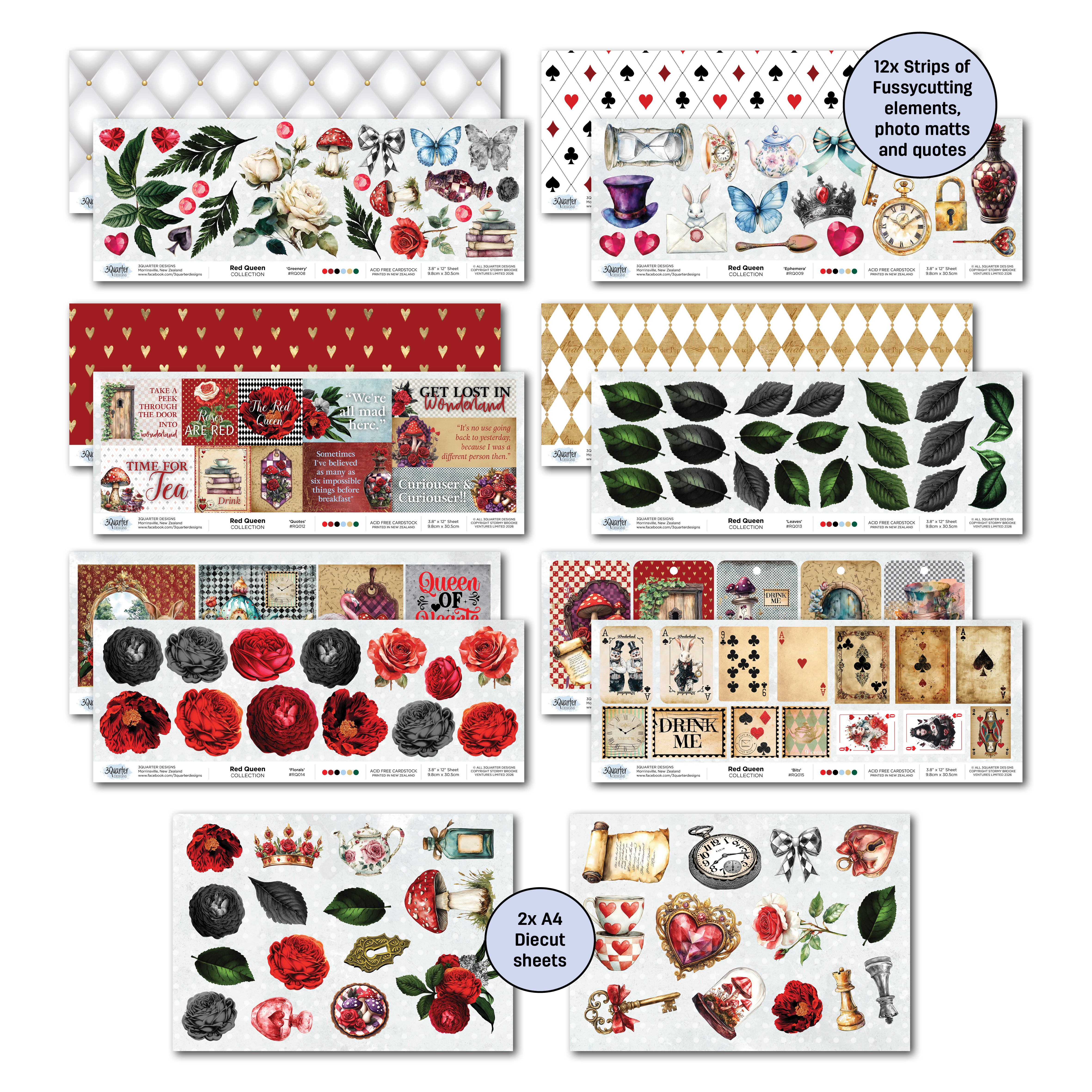 3Quarter Designs Red Queen 12x12 Design Paper & Diecuts Set