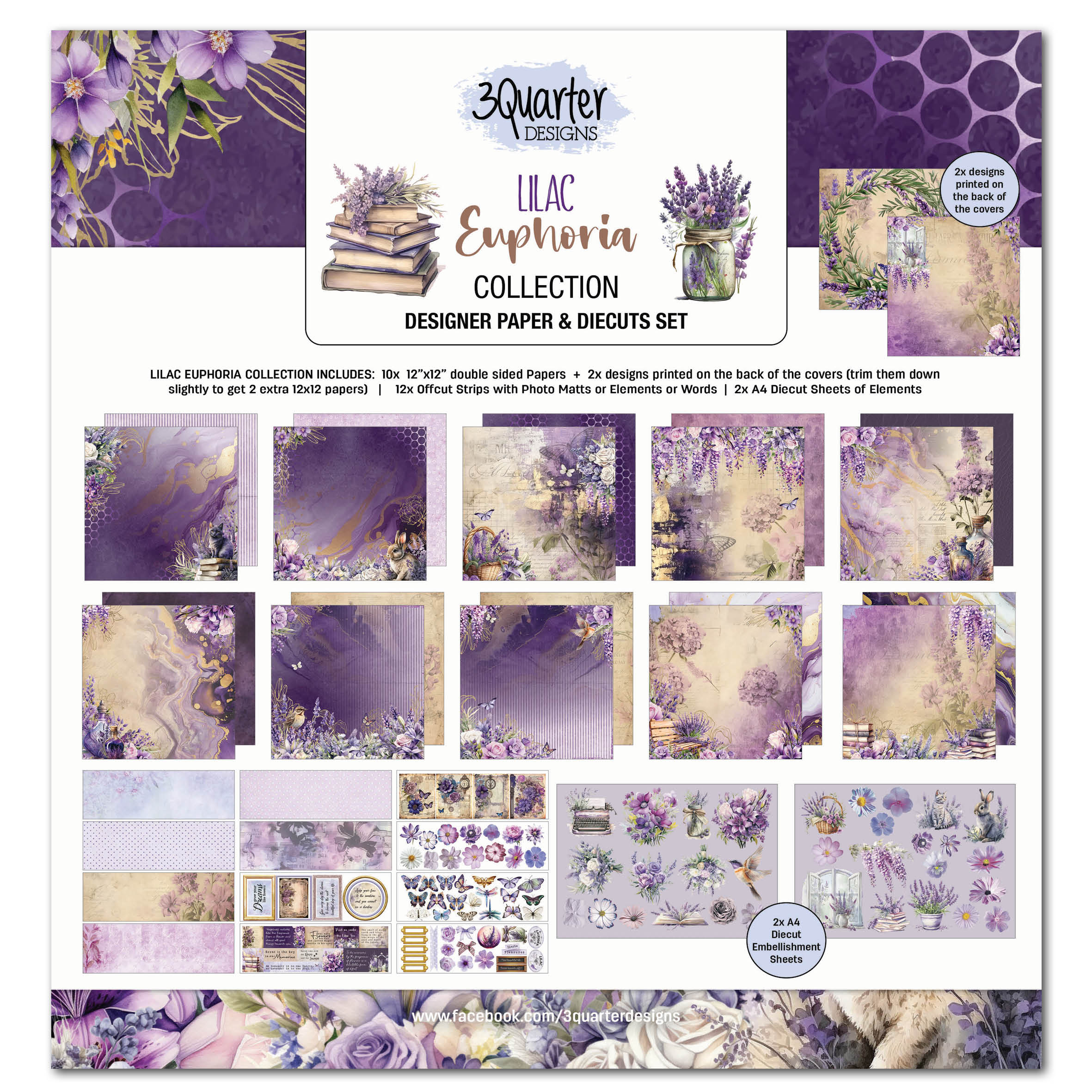 3Quarter Designs Lilac Euphoria 12x12 Design Paper & Diecuts Set