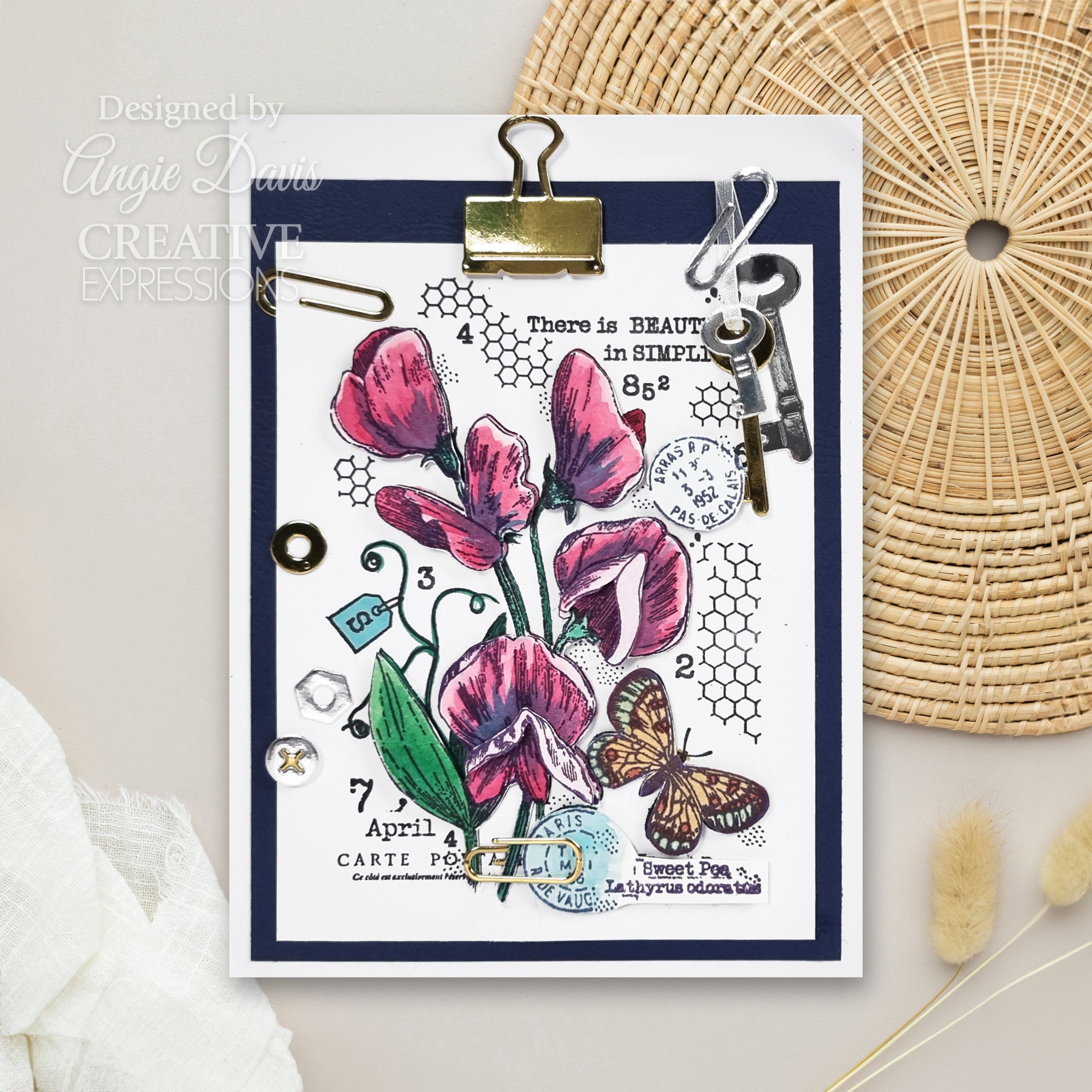 Woodware Clear Singles Sweet Pea Postcard 4 in x 6 in Stamp Set