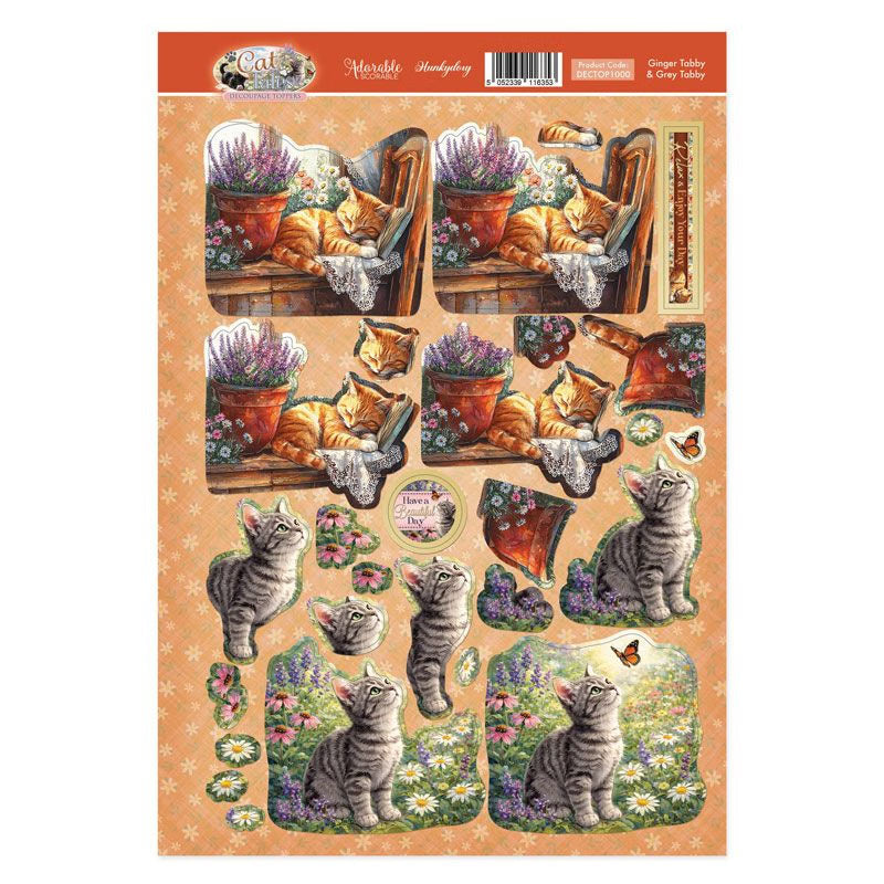 Ginger Tabby & Grey Tabby Decoupage Topper Sheet