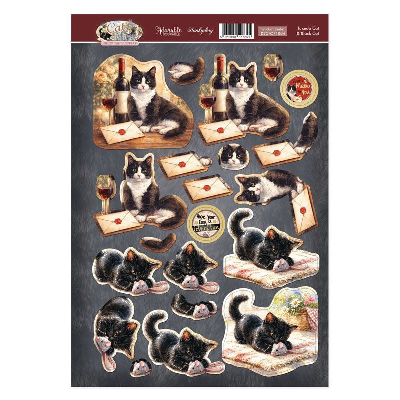 Tuxedo Cat & Black Cat Decoupage Topper Sheet