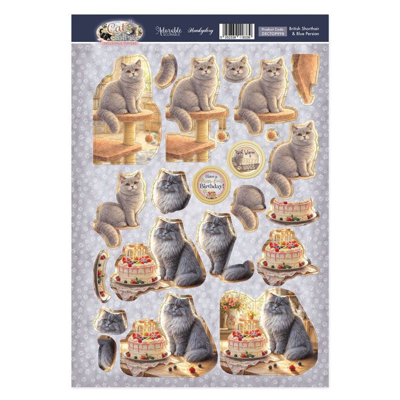 British Shorthair & Blue Persian Decoupage Topper Sheet