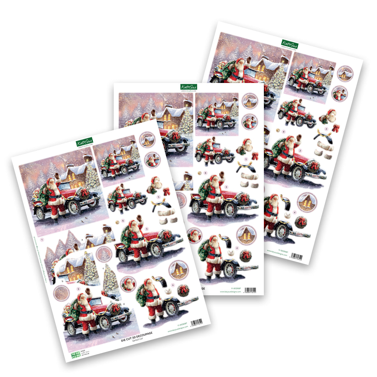 Die Cut Decoupage – Santa's Car (Pack Of 3)