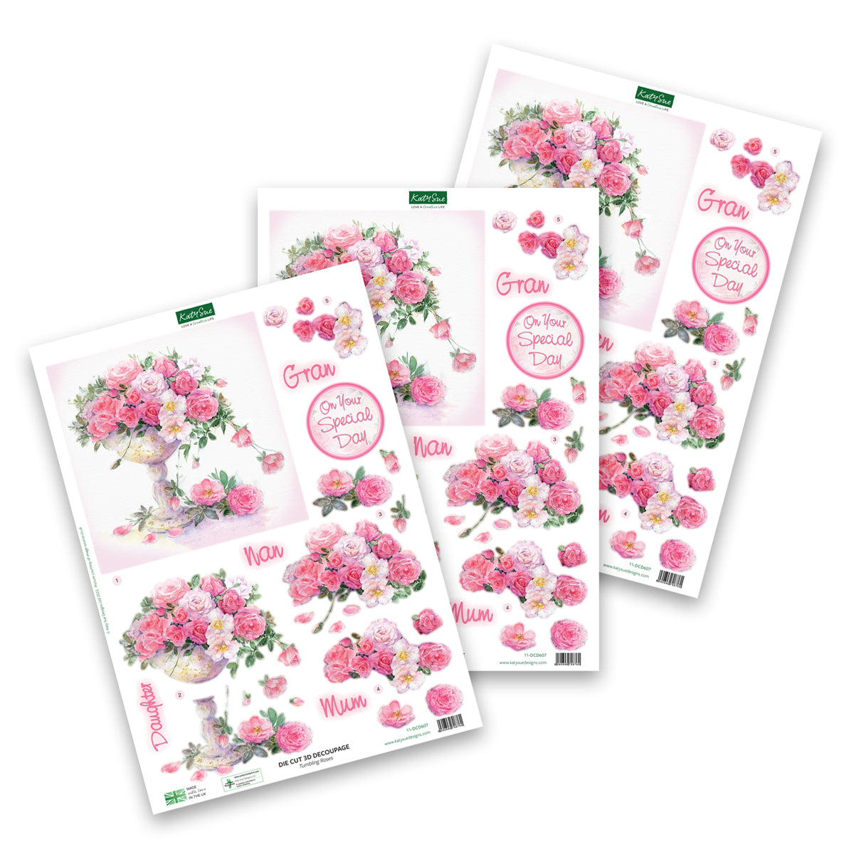 Die Cut Decoupage – Tumbling Roses (Pack Of 3)