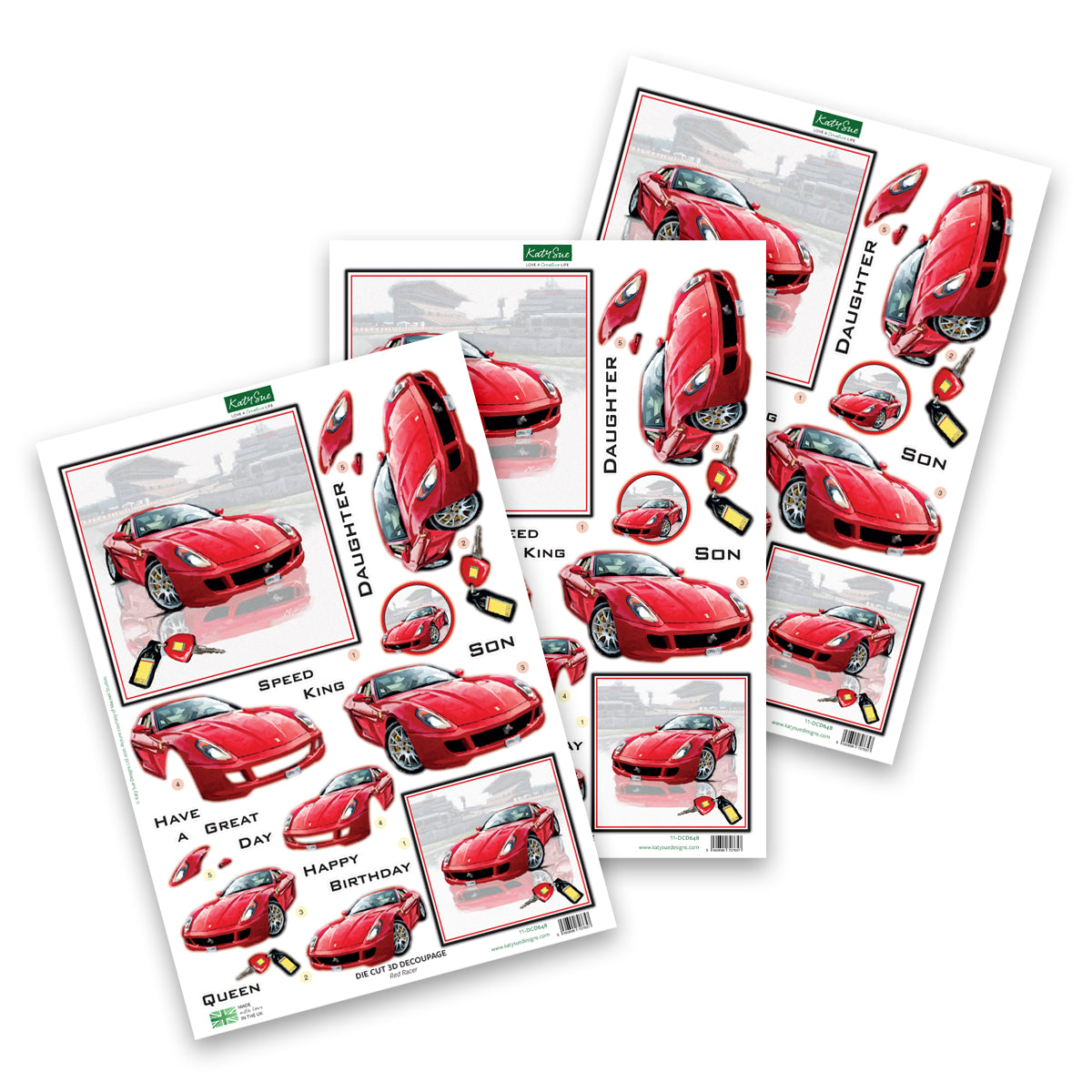 Die Cut Decoupage – Red Racer (Pack Of 3)