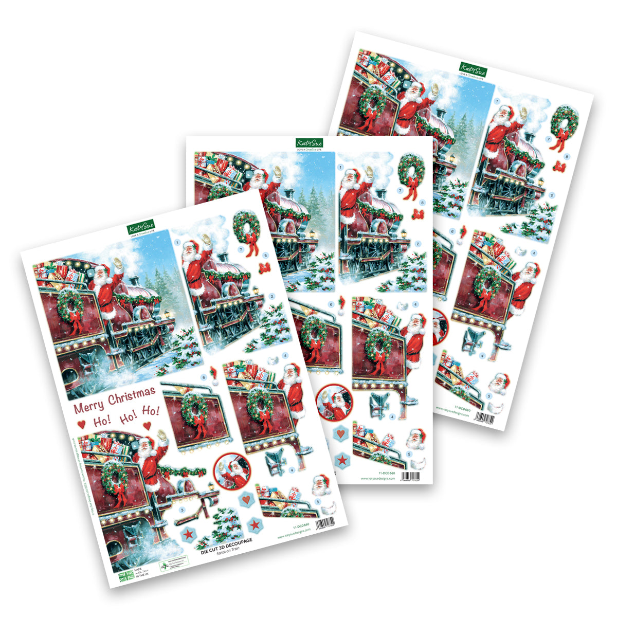 Die Cut Decoupage – Santa On Train (Pack Of 3)