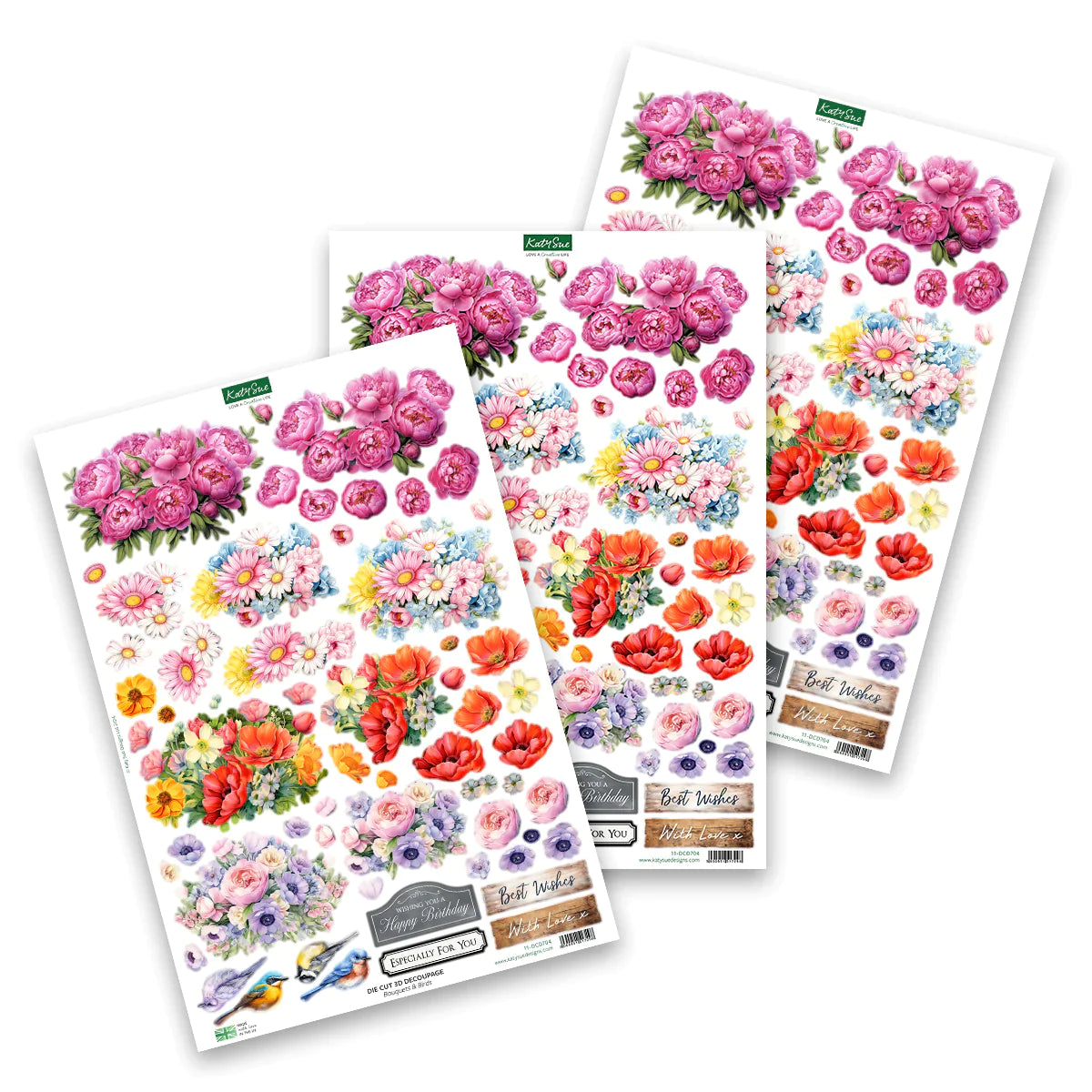 Die Cut Decoupage – Bouquets & Birds (pack of 3)